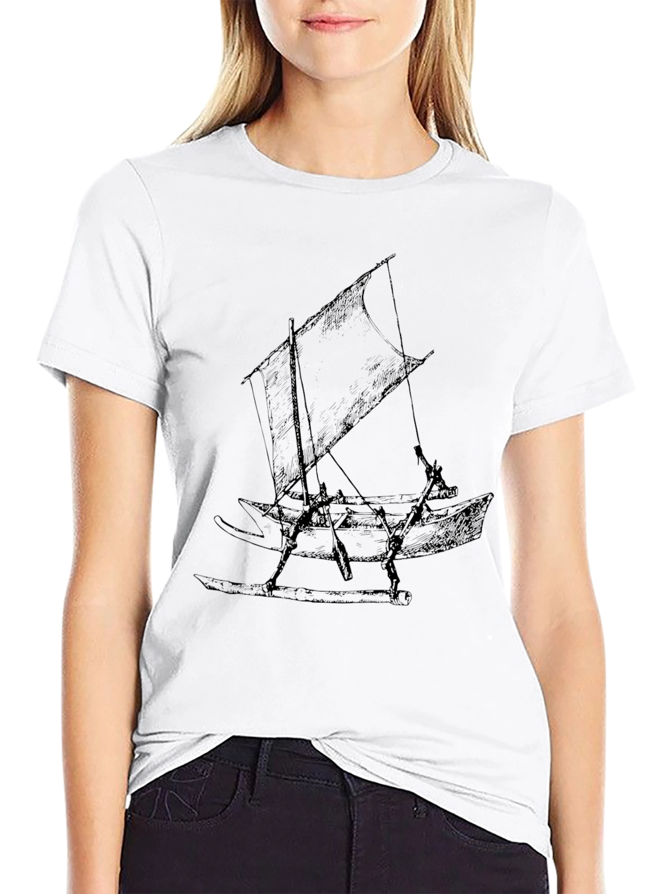 Black Vintage Sailing Boat Graphic Tee - Classic Black T-Shirt view 9