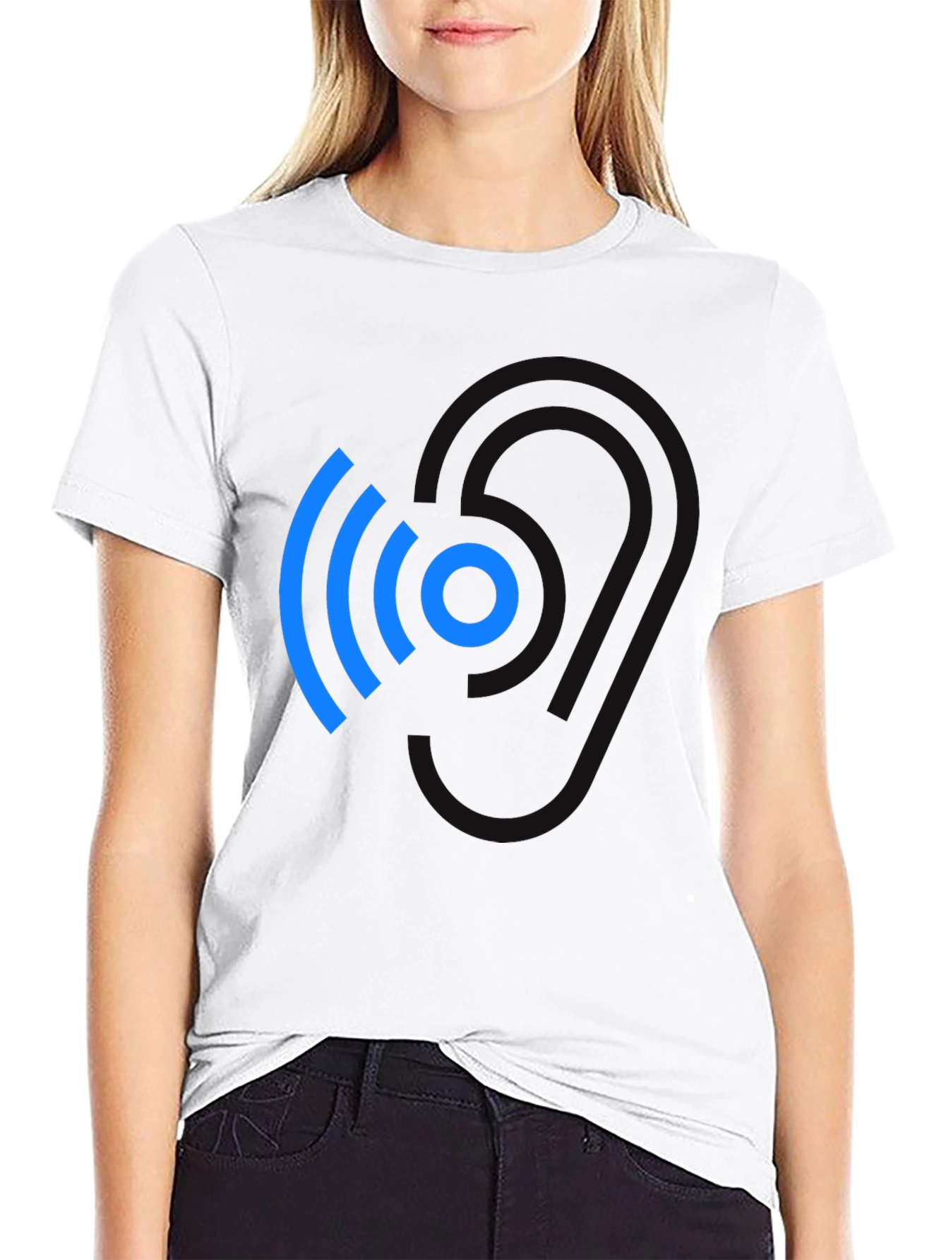 Black Modern Blue Wireless Signal Black T-Shirt view 9