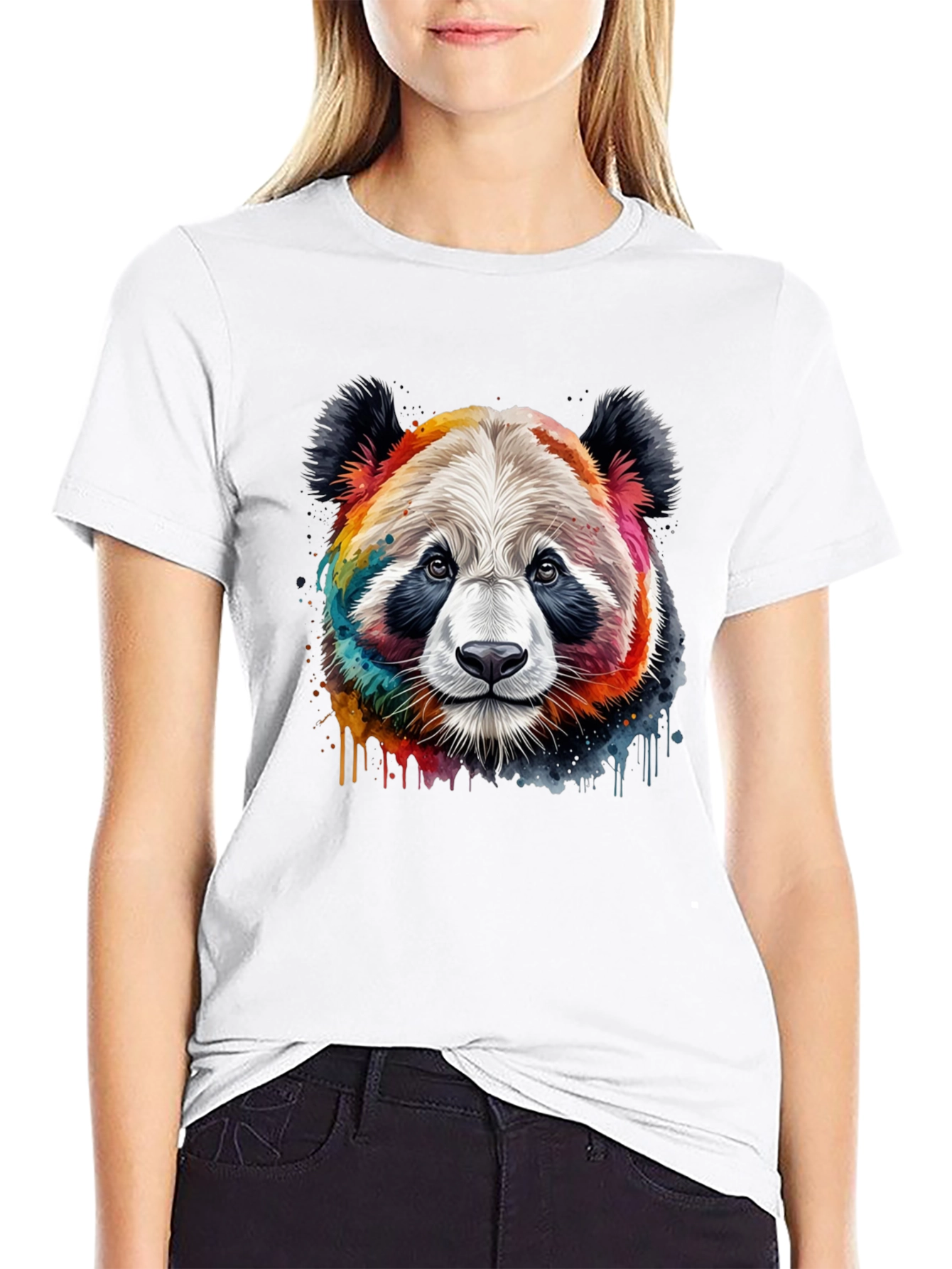 Black Rainbow Panda Graphic T-Shirt view 9