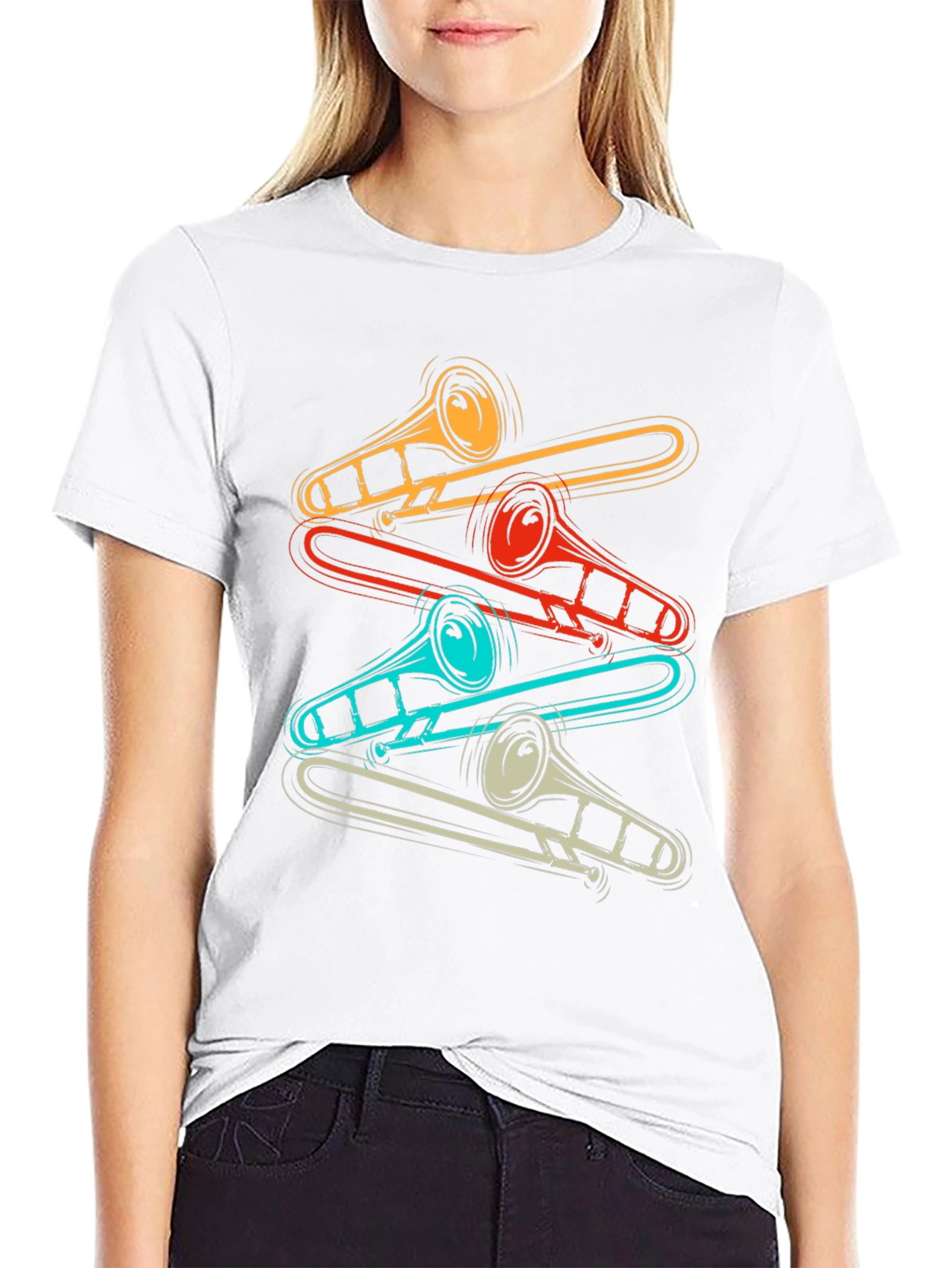 Black Retro Trombone Music Lover T-Shirt view 9
