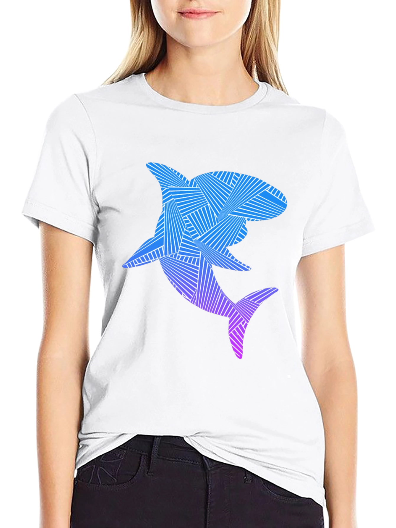 Black Abstract Shark Graphic Tee - Cool Ocean Design view 9