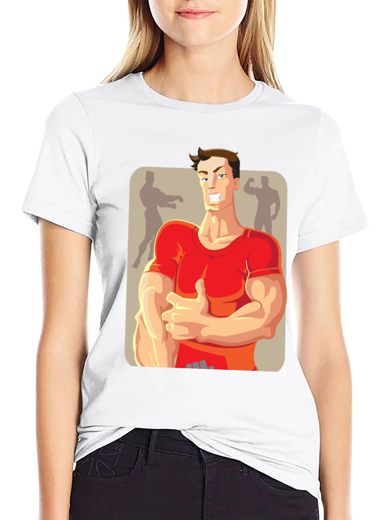 Black Bodybuilder Cartoon Graphic T-Shirt view 9