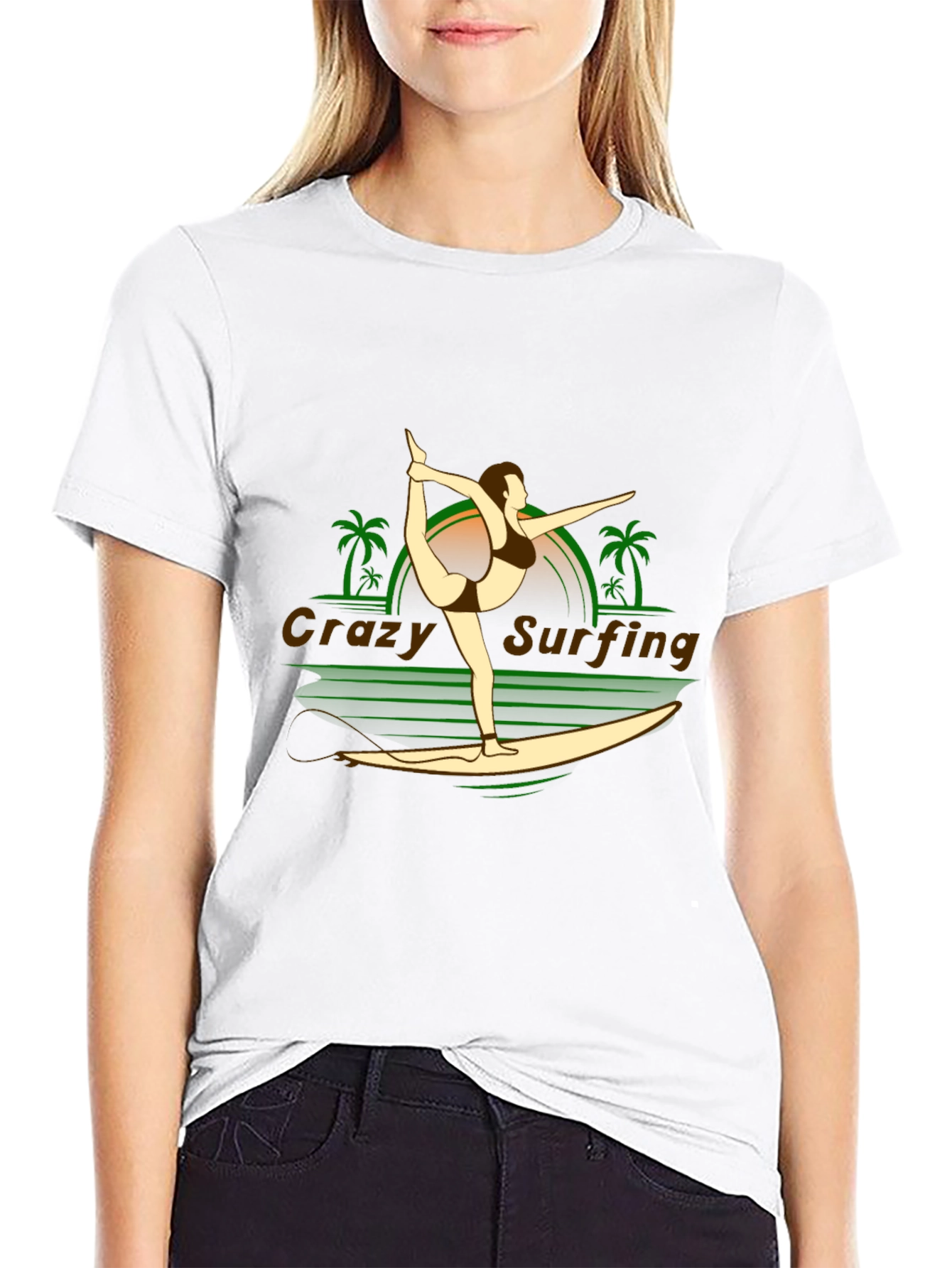 Black Crazy Surfing Graphic Tee - Black Cotton T-Shirt view 9