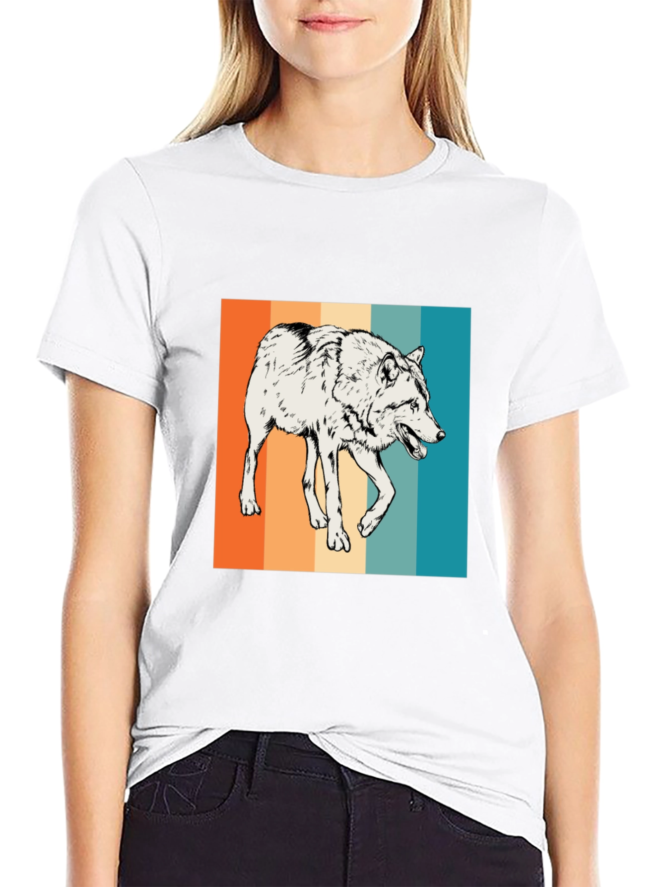 Retro Wolf Graphic Tee - Men's Black T-Shirt - 9