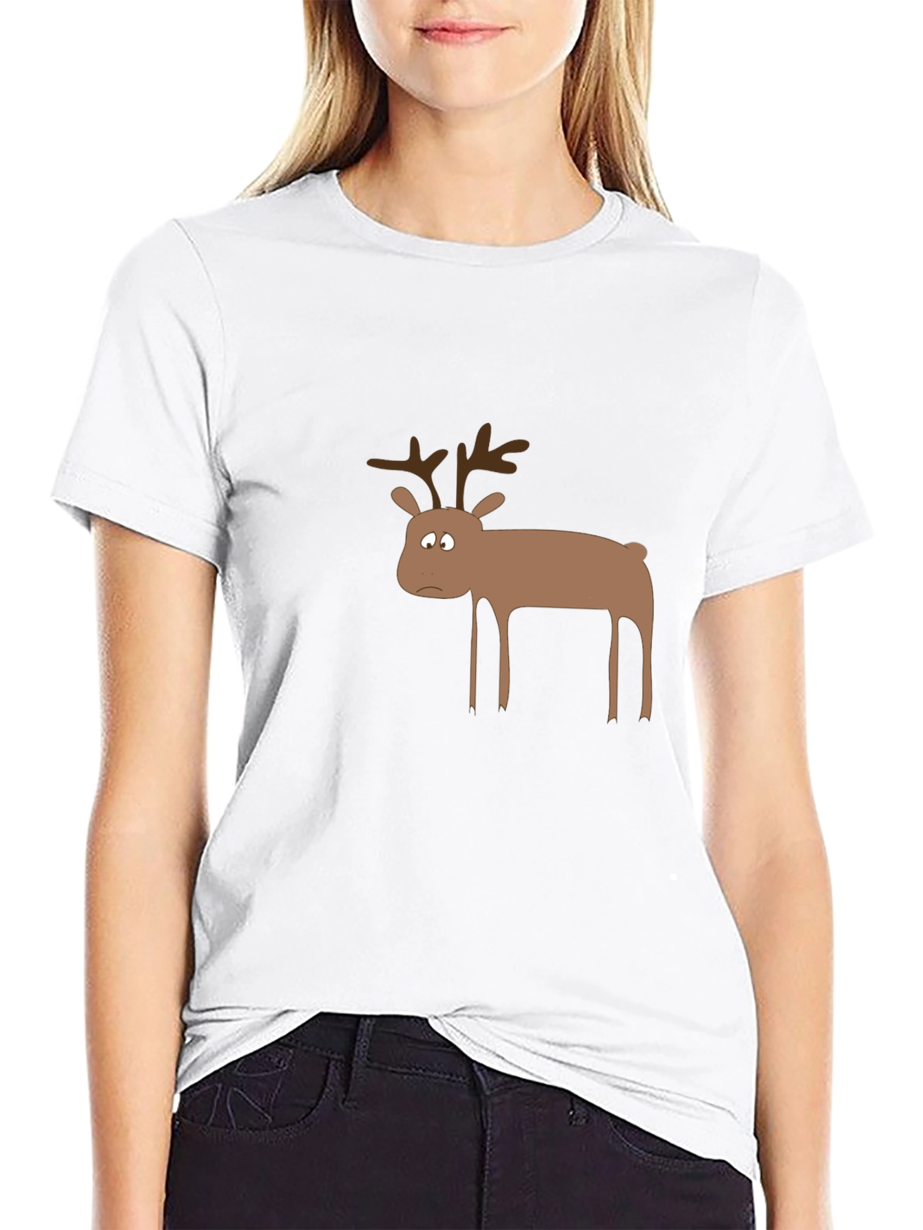 Black Funny Sad Reindeer Graphic Tee - Black view 9