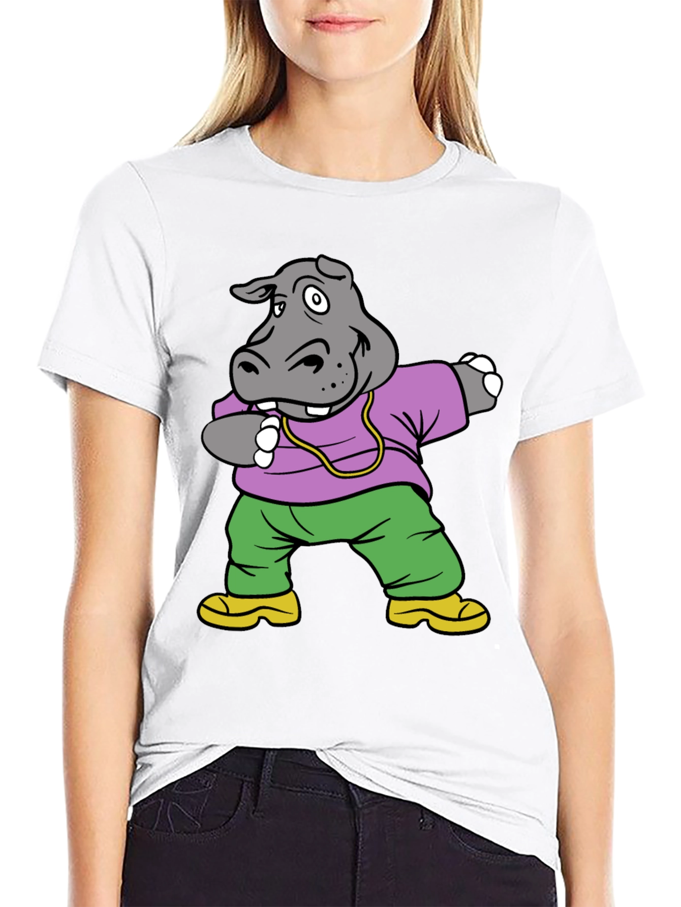 Black Dabbing Hippo Graphic Tee - Cool Cartoon Shirt view 9