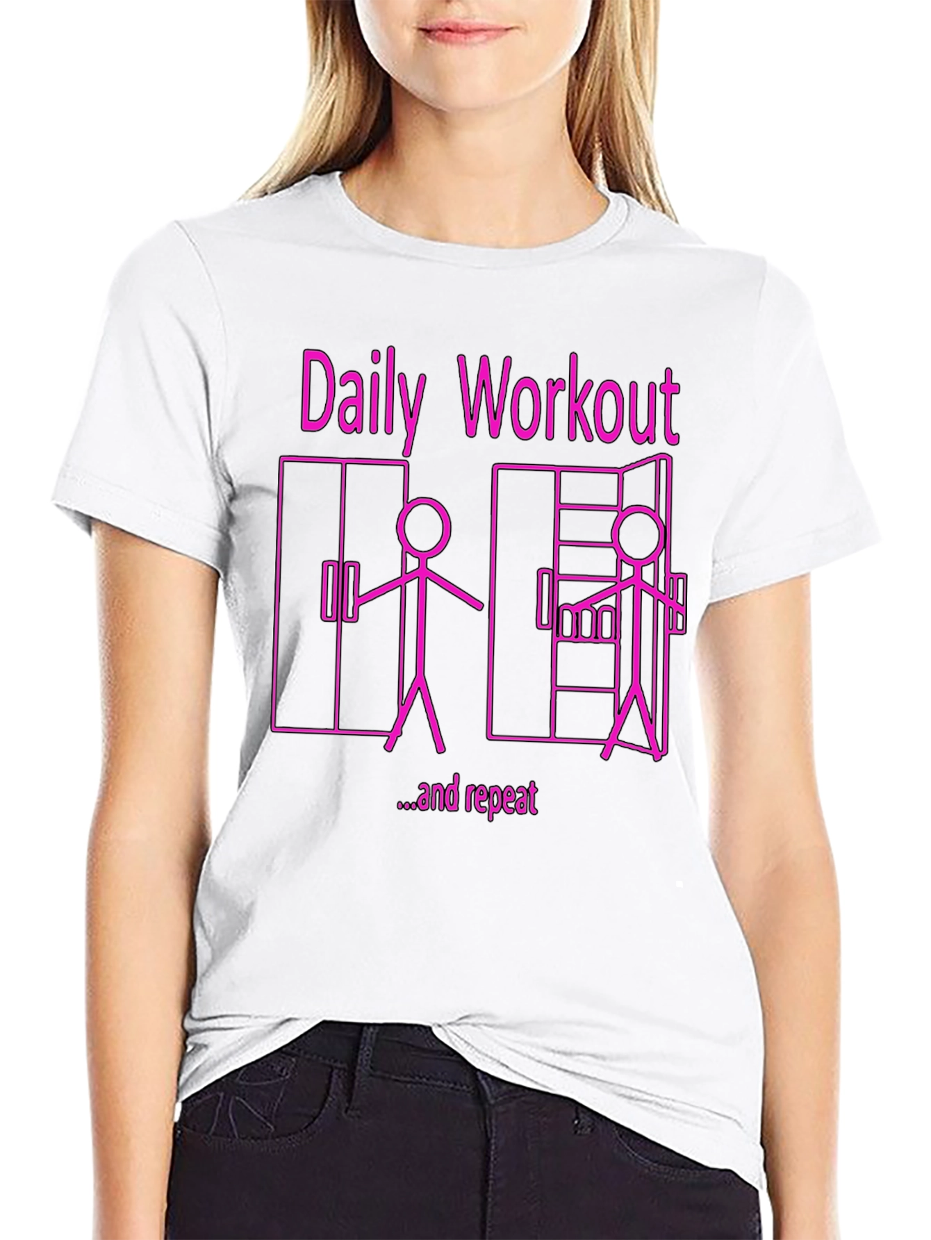 Black Daily Workout & Repeat Funny Graphic Tee view 9