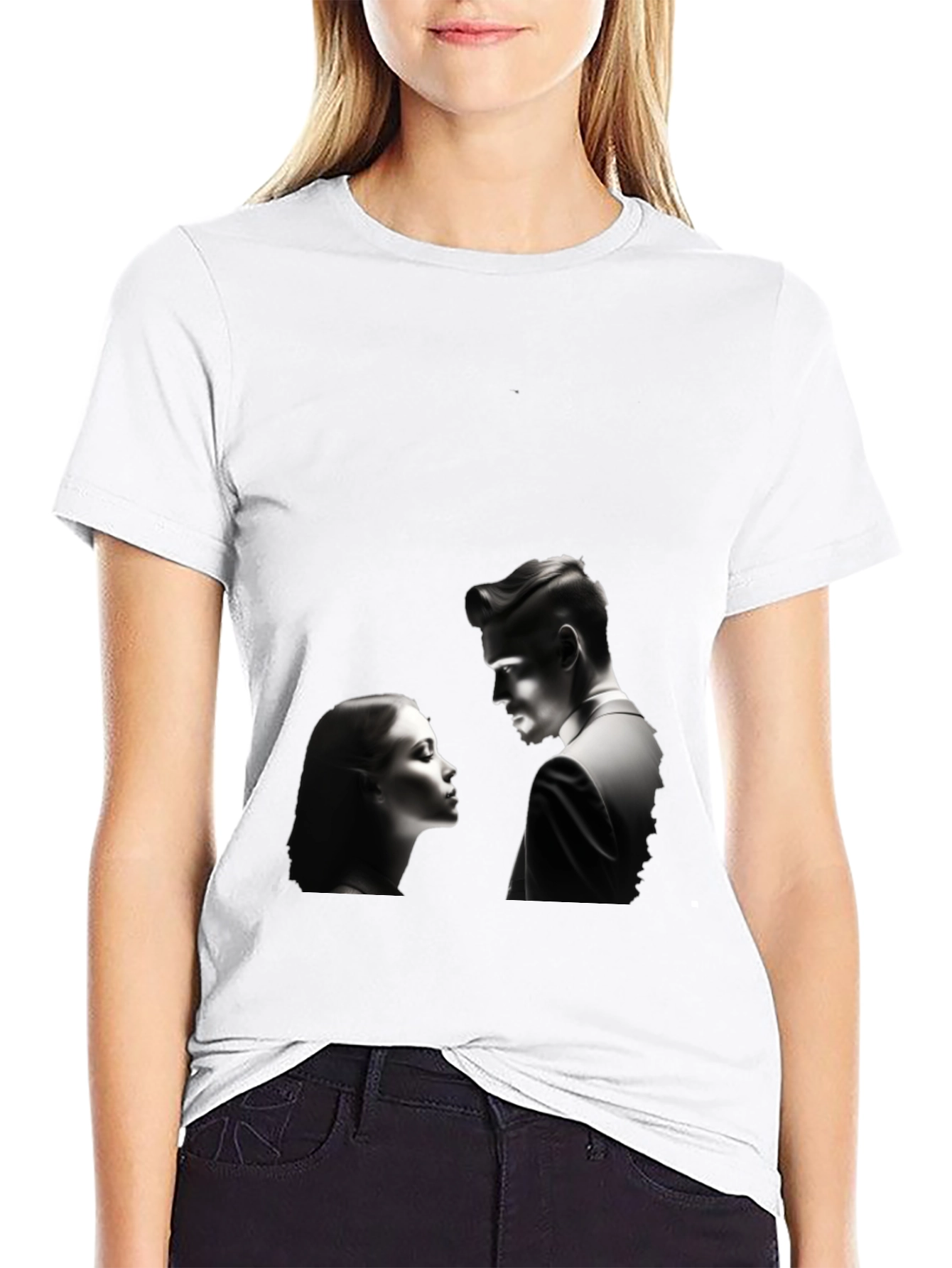 Black Romantic Black T-Shirt: Silhouette Couple Design view 9