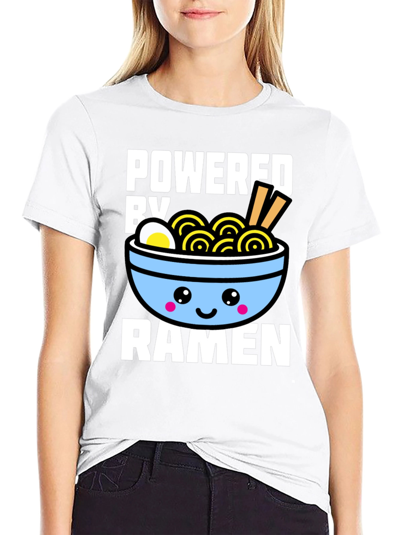 Black Powered By Ramen T-Shirt - Kawaii Noodle Bowl Graphic Tee view 9