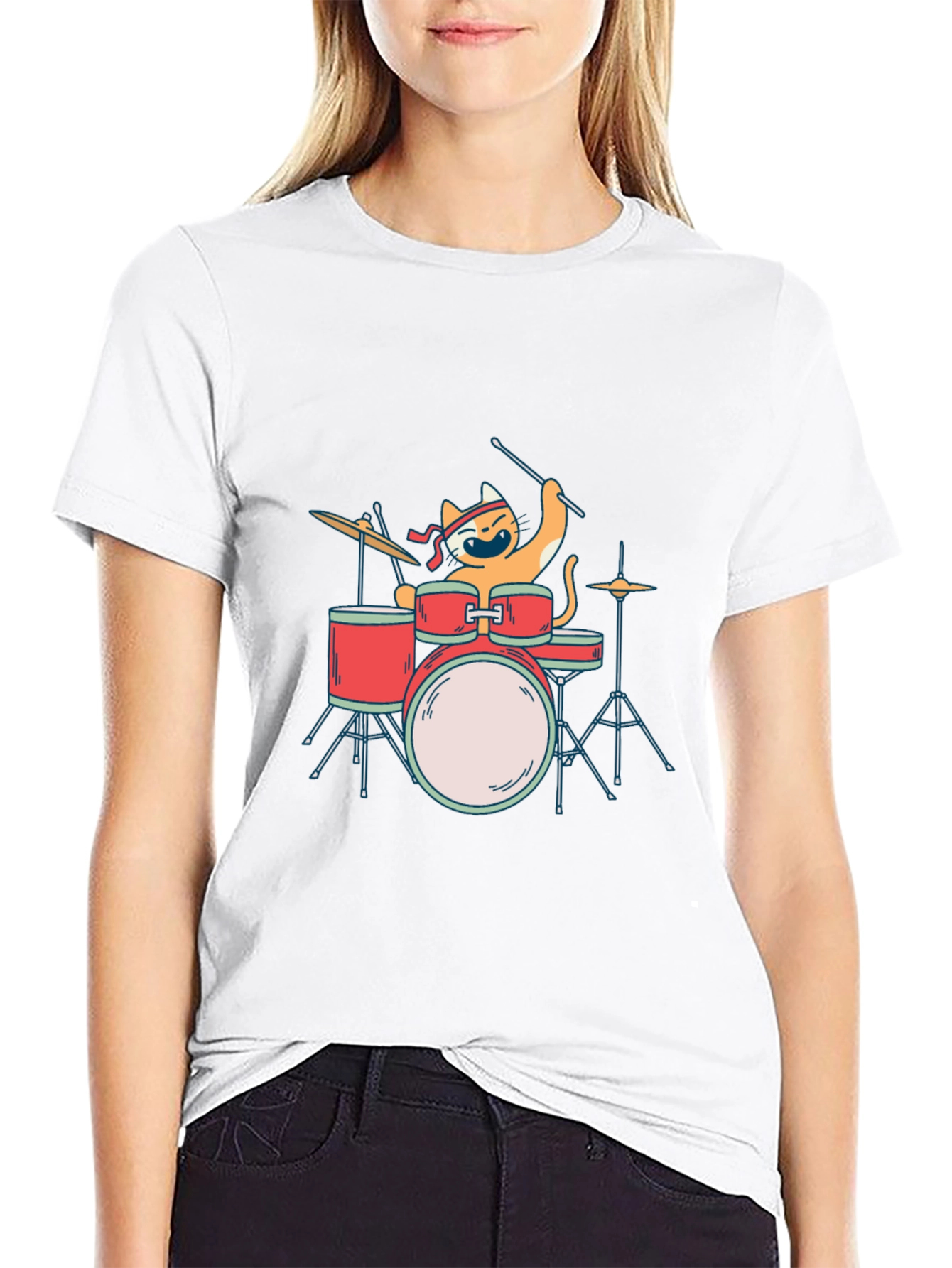 Black Cat Drummer T-Shirt - Playful Music Lover Tee view 9