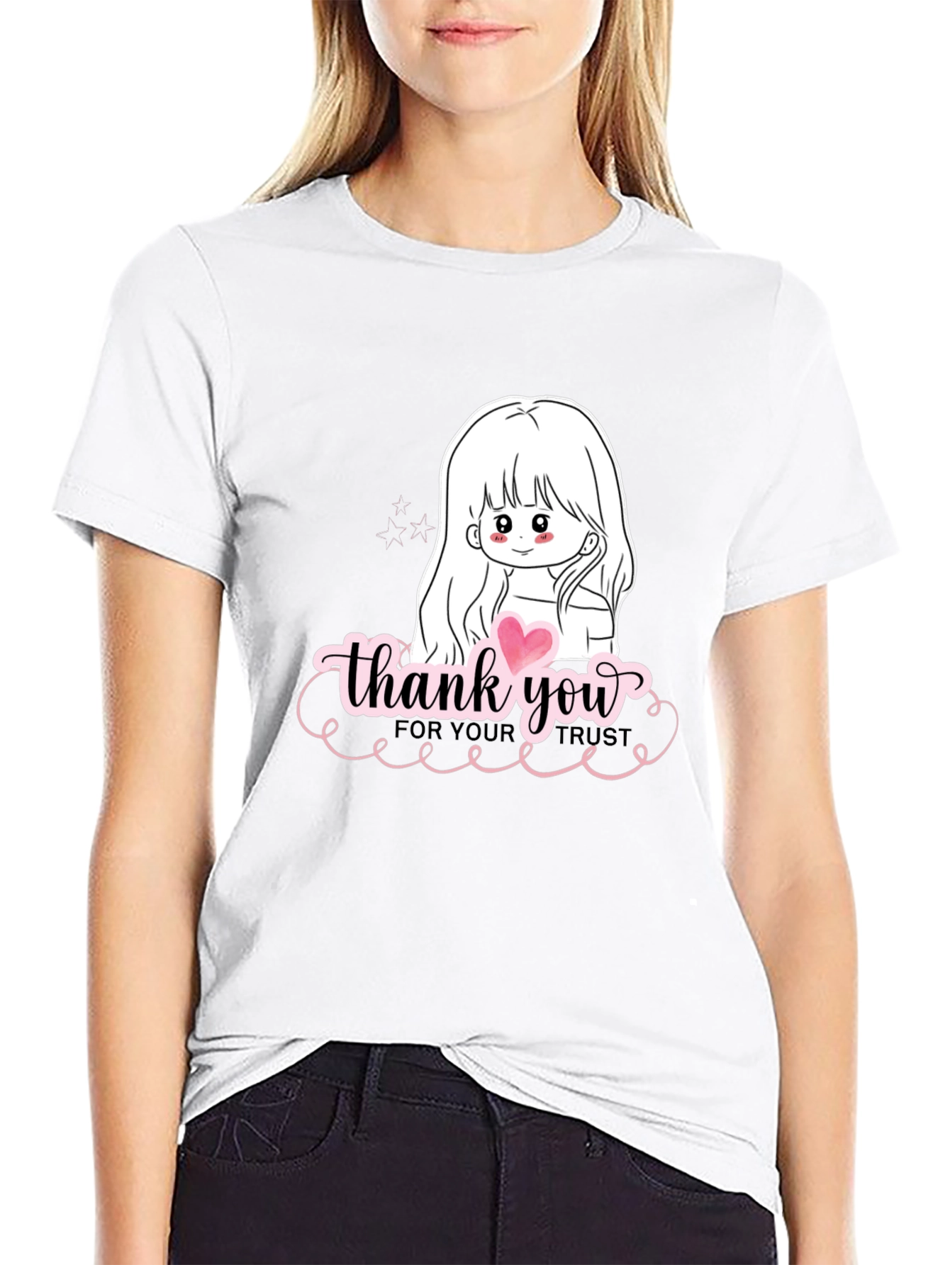 Black Thank You Girl Graphic T-Shirt - Casual Black Tee view 9
