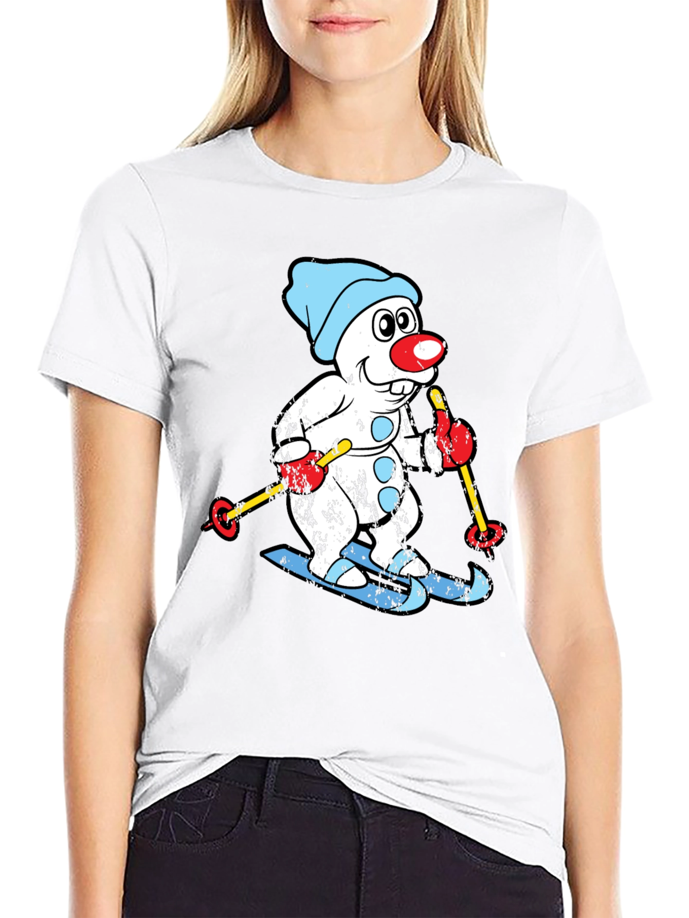 Black Skiing Snowman T-Shirt - Winter Fun view 9