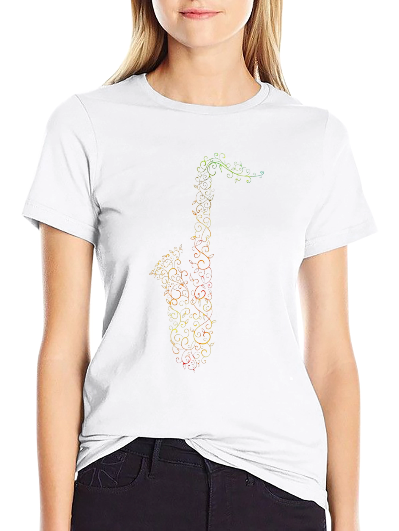 Black Saxophone Music Notes Graphic Tee - Black view 9