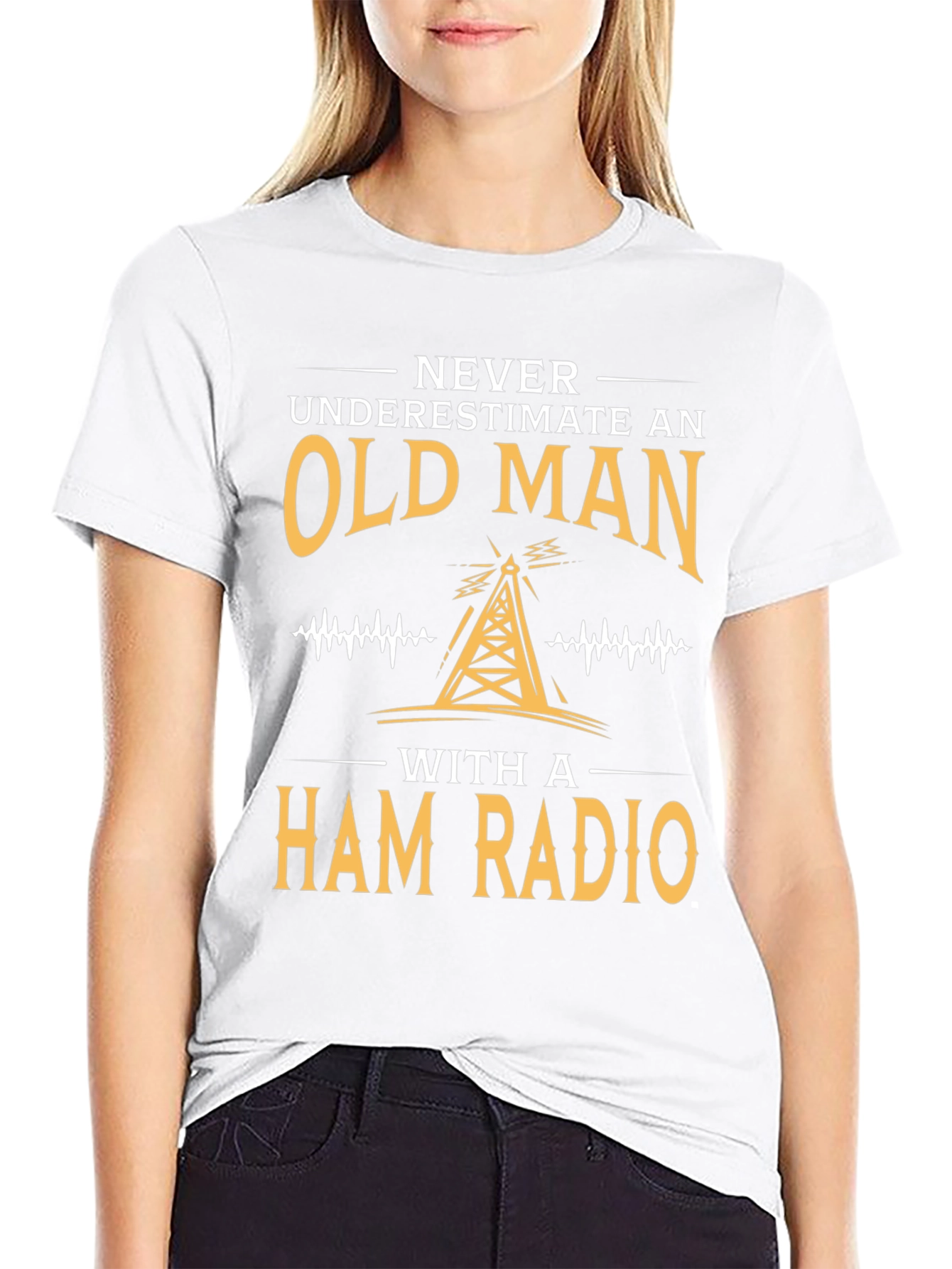 Black Never Underestimate an Old Man Ham Radio T-Shirt view 9