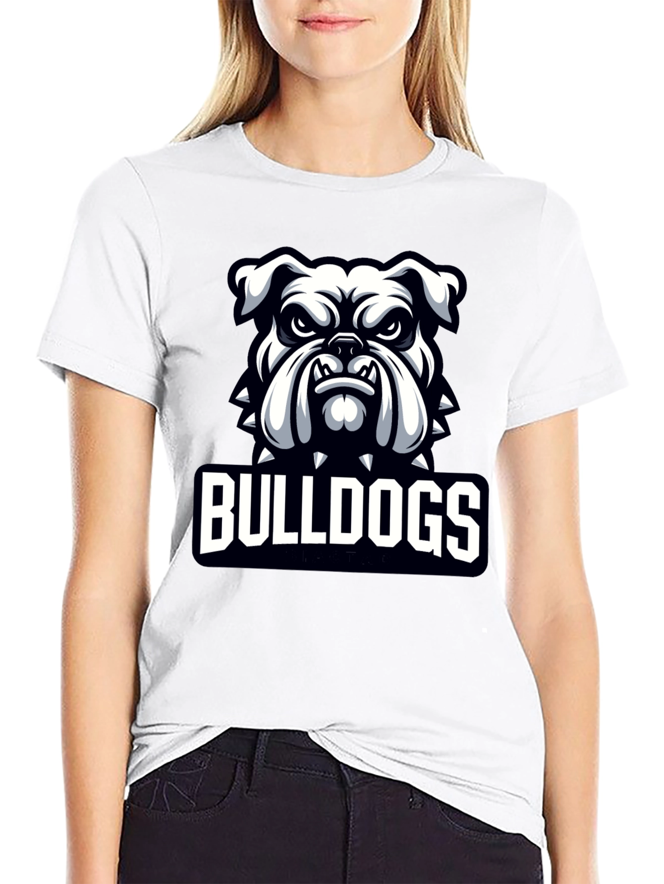 Black Bulldogs Graphic Print Crew Neck T-Shirt view 9