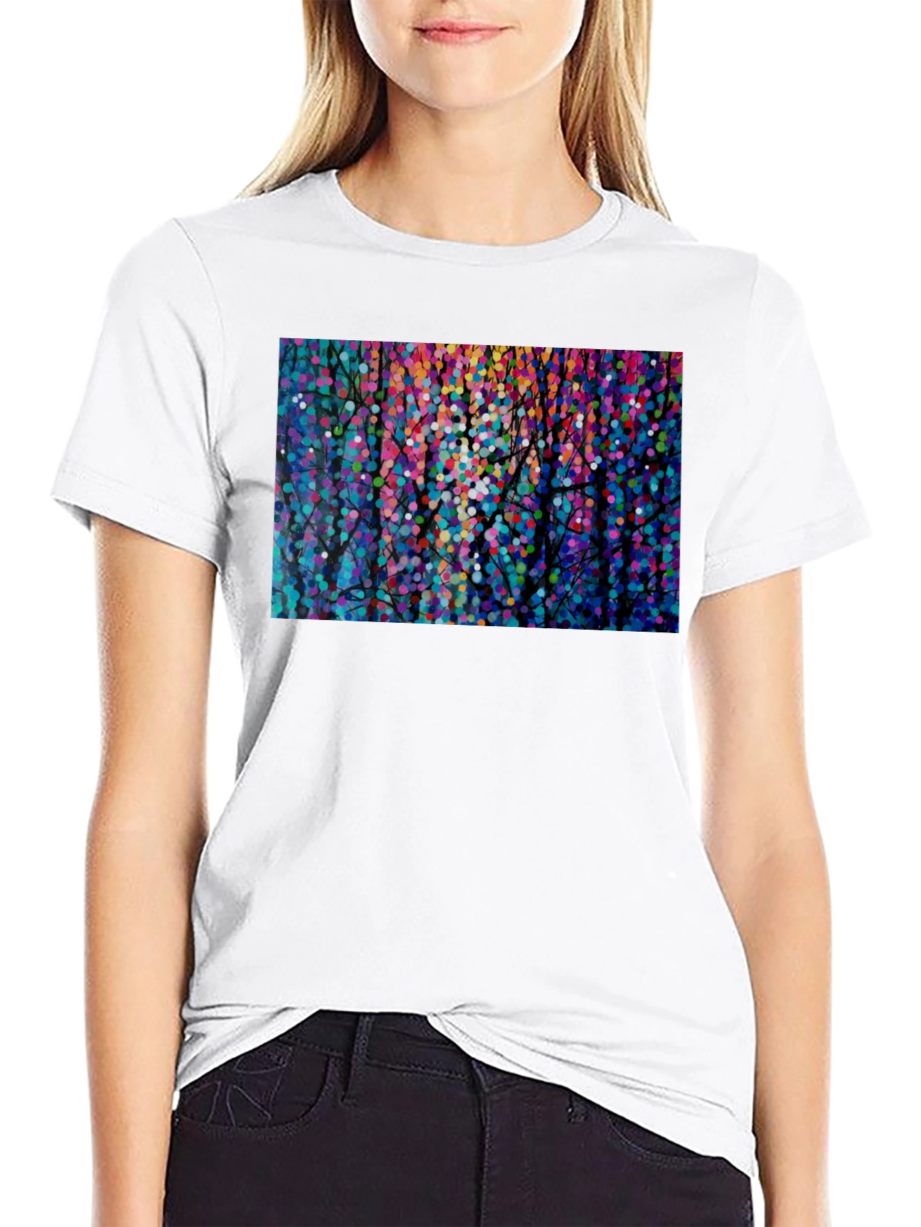 Black Colorful Abstract Forest Graphic Tee - Black view 9