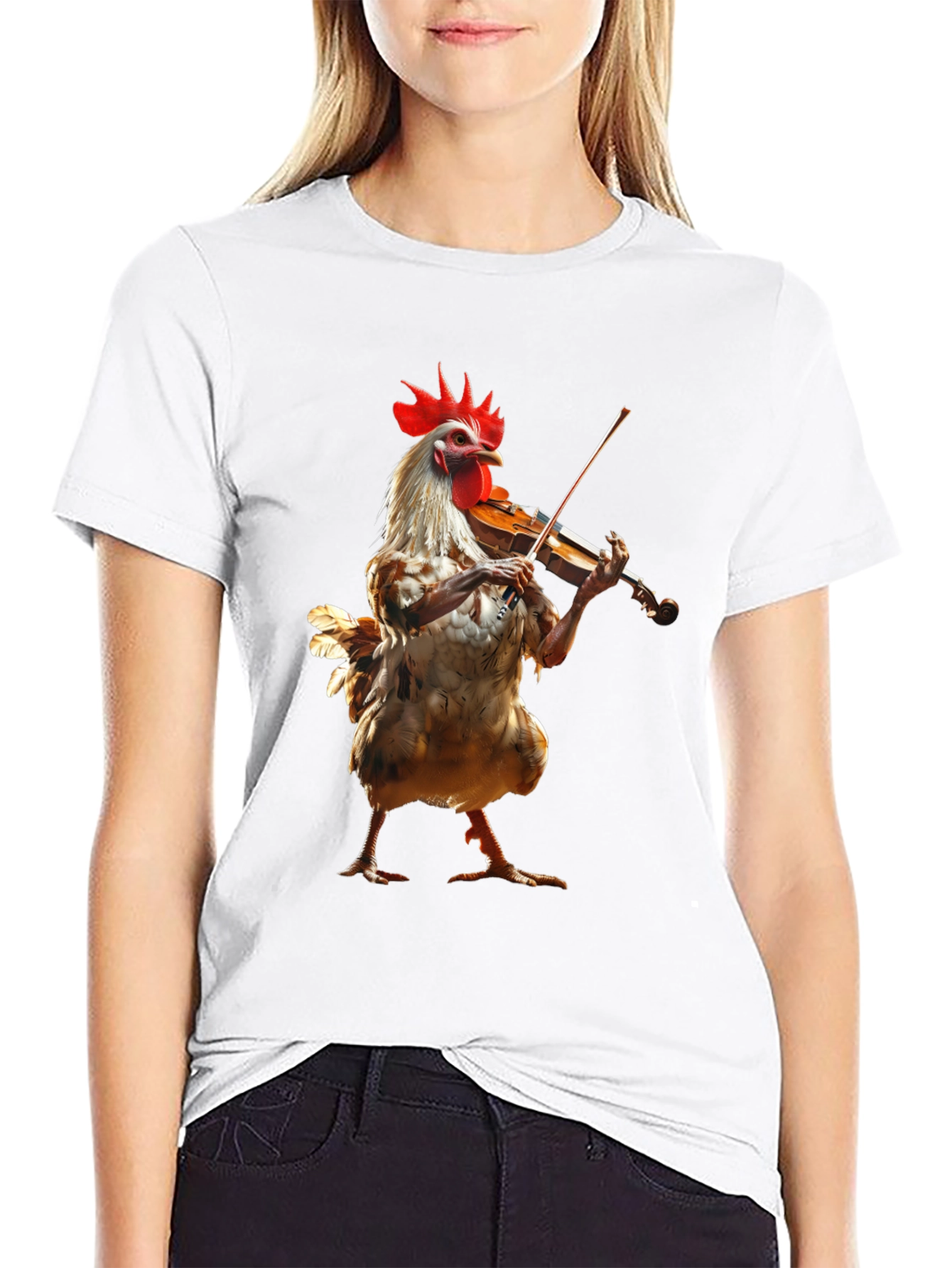 Black Chicken Playing Violin Graphic Tee view 9