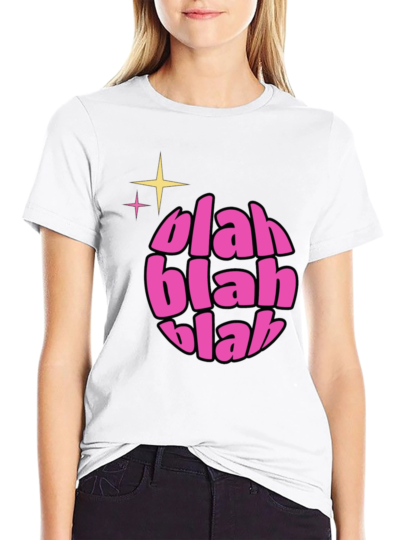 Black Blah Blah Blah Graphic Tee - Trendy Crew Neck Shirt view 9