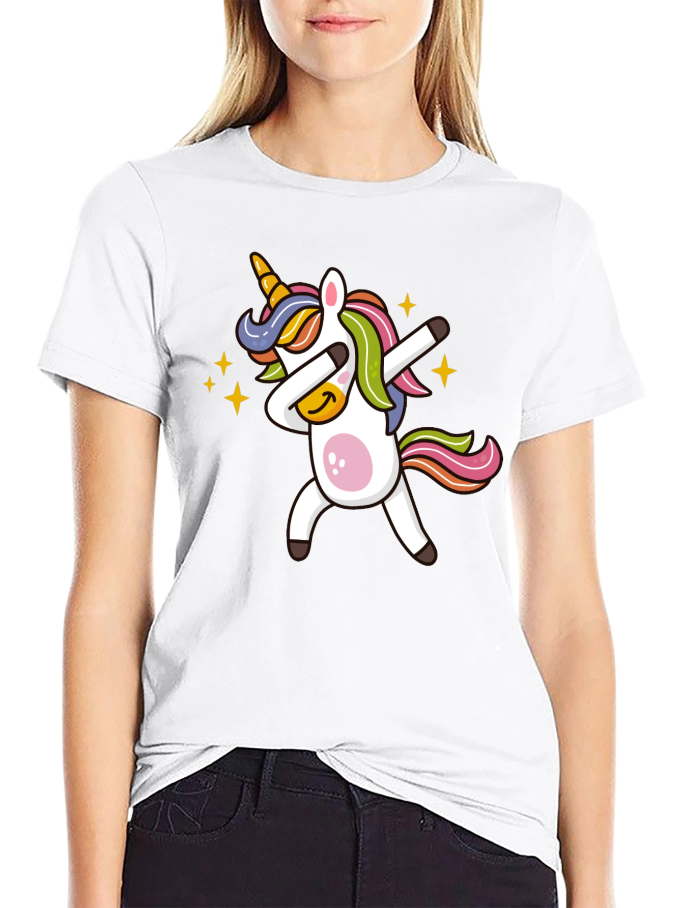 Black Dabbing Unicorn Graphic Tee - Black Cotton Blend view 9