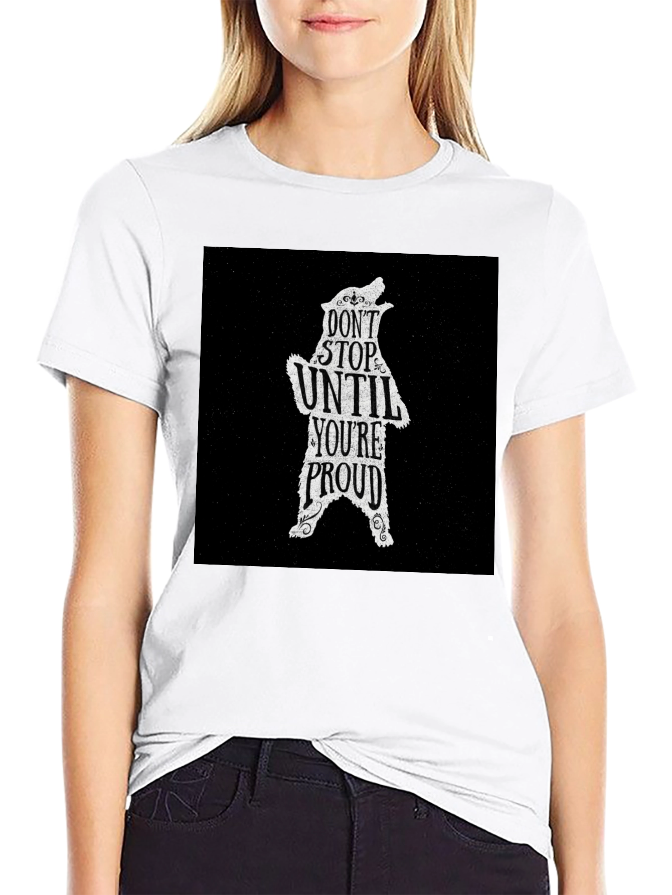 Black Motivational Bear Graphic T-Shirt - Don't Stop Until Proud view 9