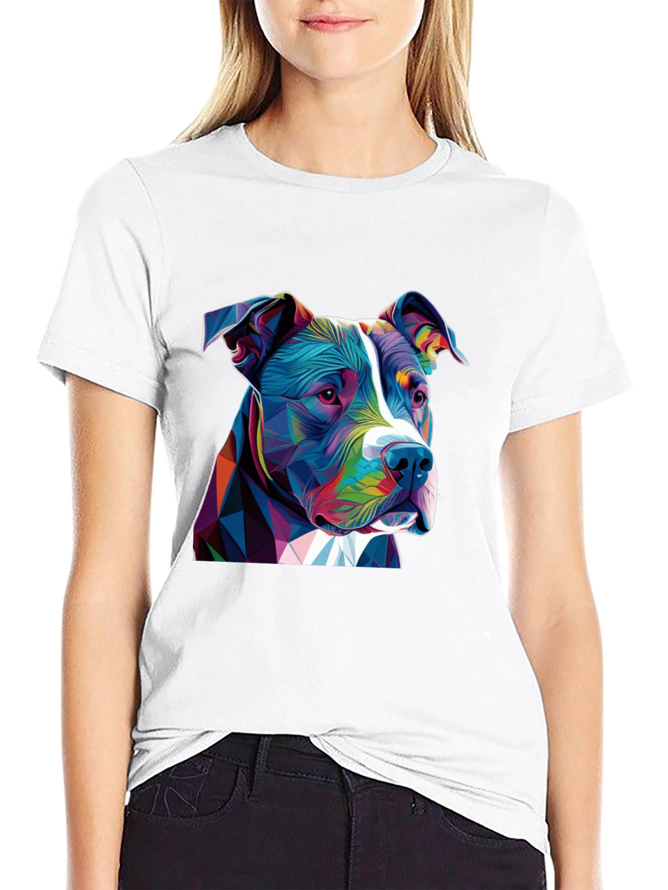 Black Geometric Pitbull Graphic Tee - Black Cotton Blend view 9