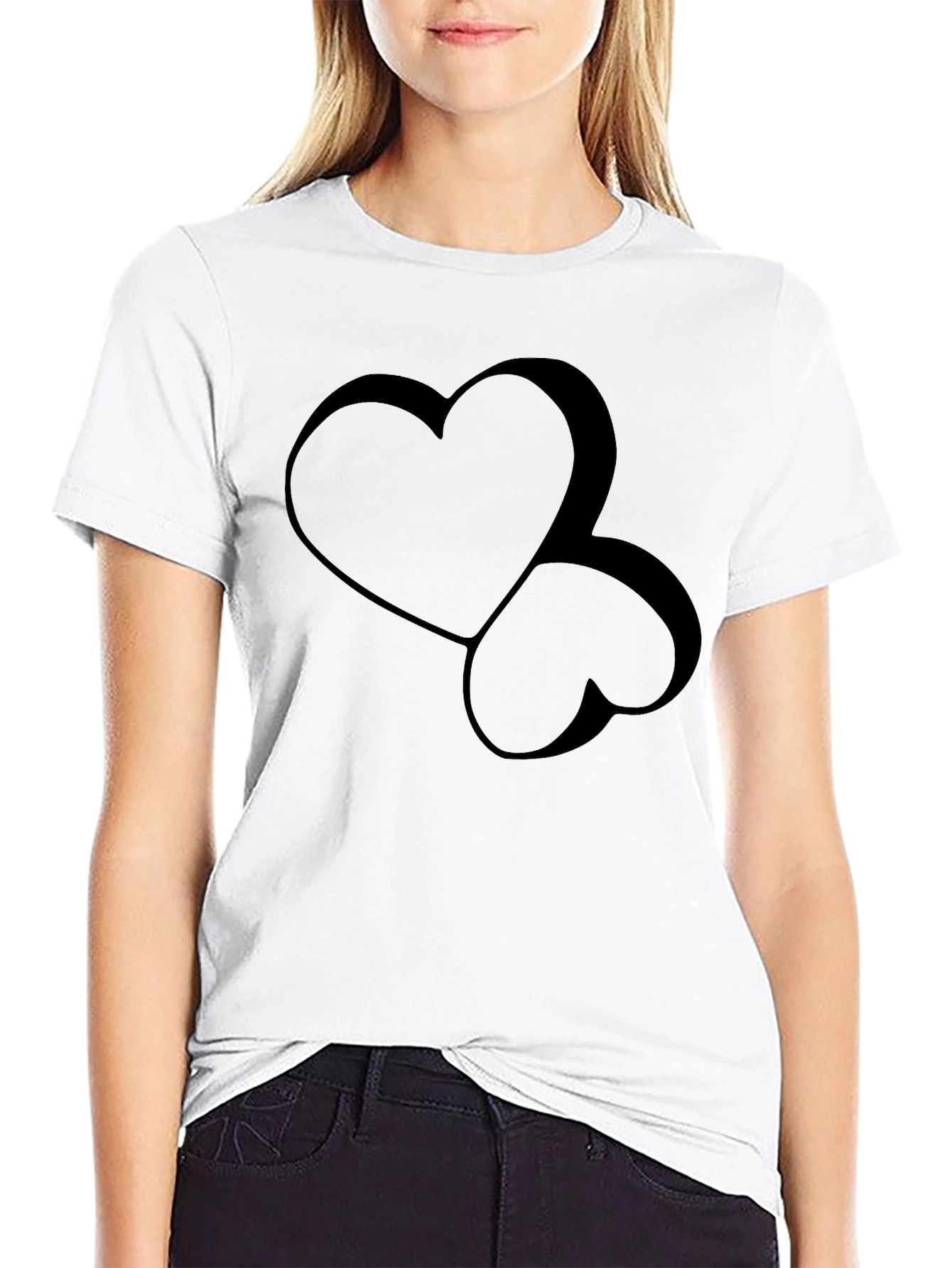 Black Stylish Black Heart Graphic Tee - Modern Casual Wear view 9