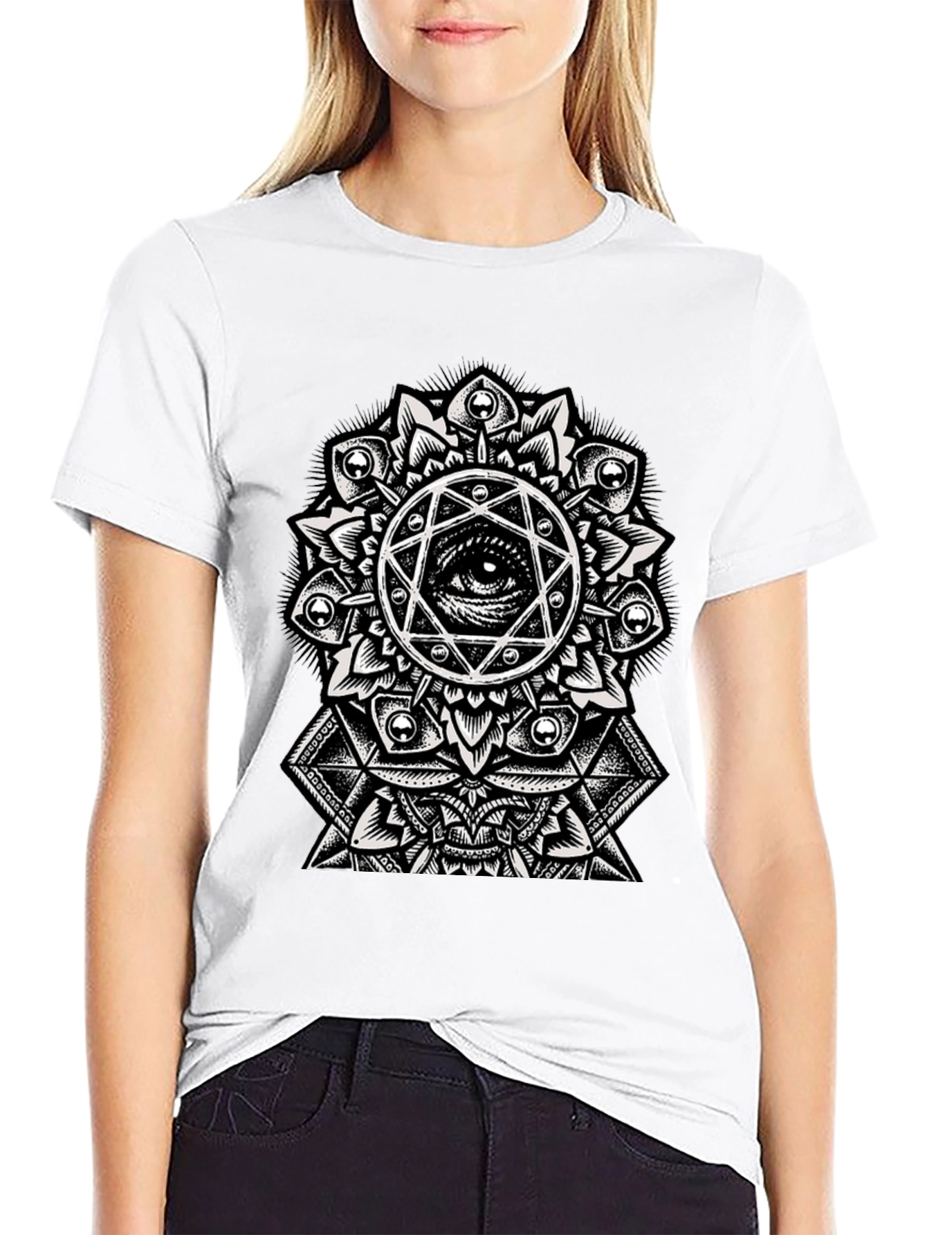 Black Eye Mandala Graphic Tee - Stylish Black T-Shirt view 9