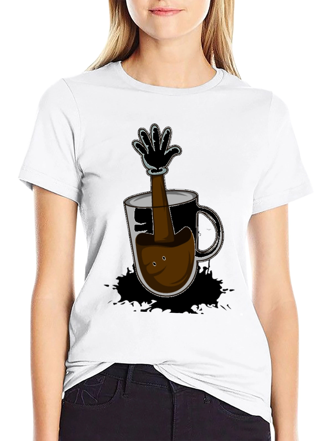 Black Cartoon Coffee Hand T-Shirt - Unique Graphic Tee view 9