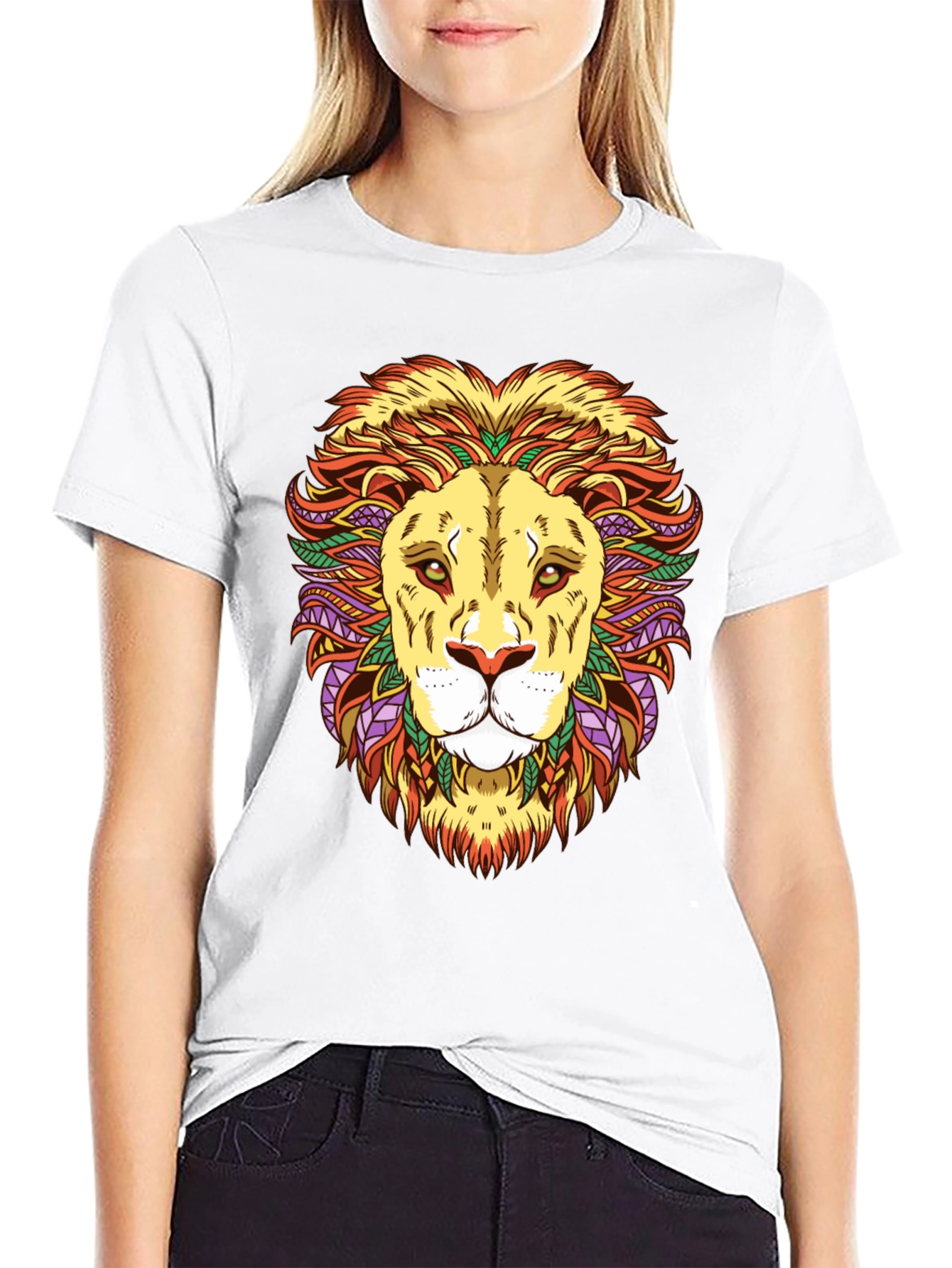 Black Lion Head Graphic T-Shirt - Vivid Design, Black Cotton Tee view 9
