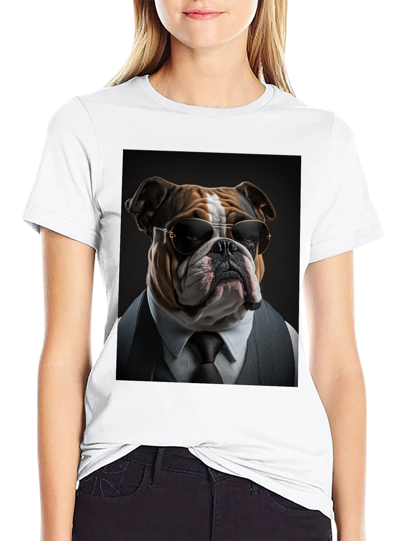 Black Bulldog Boss T-Shirt: Cool Dog in Suit! view 9