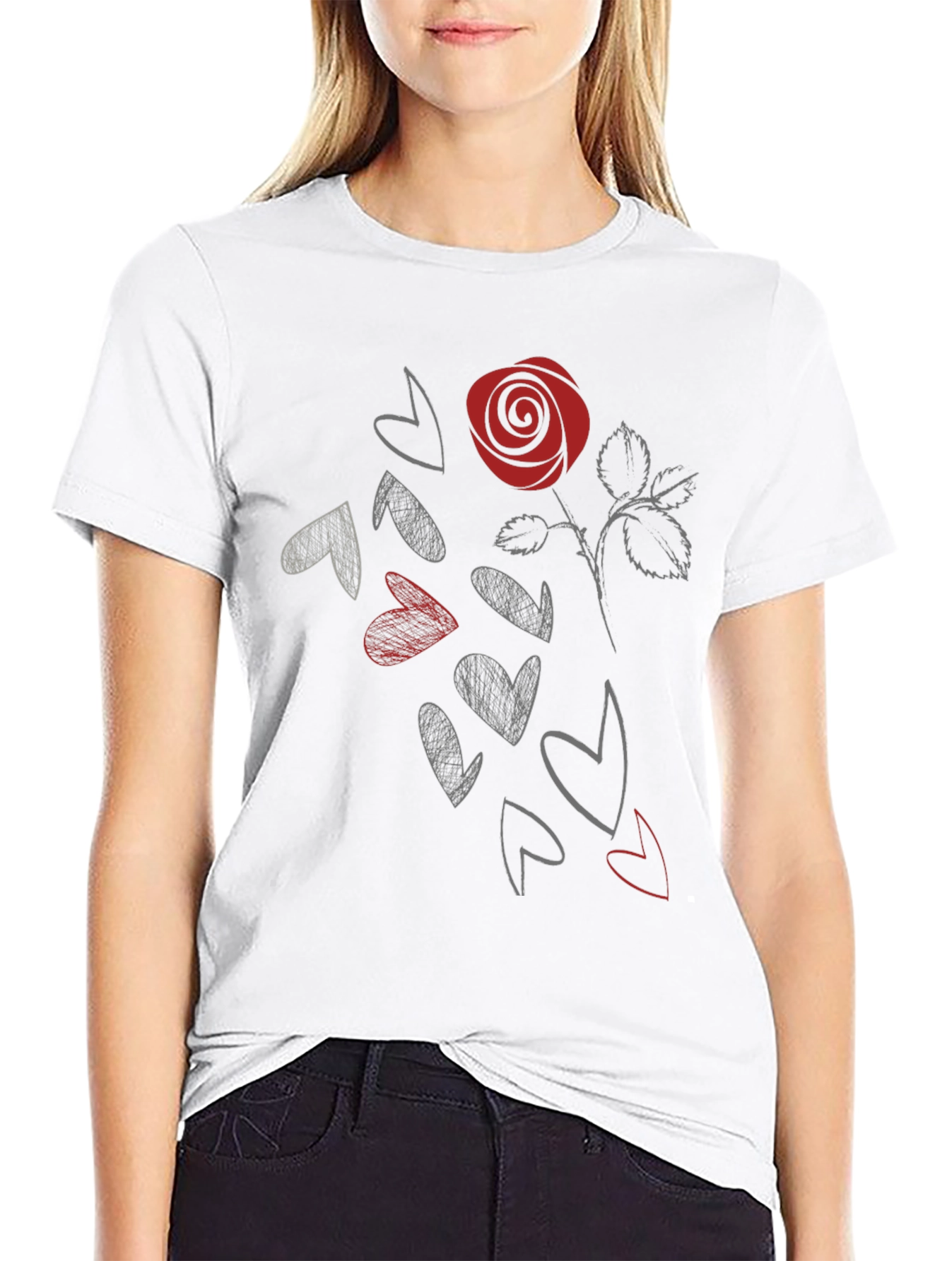 Black Rose & Hearts Graphic Tee - Stylish Black T-Shirt view 9