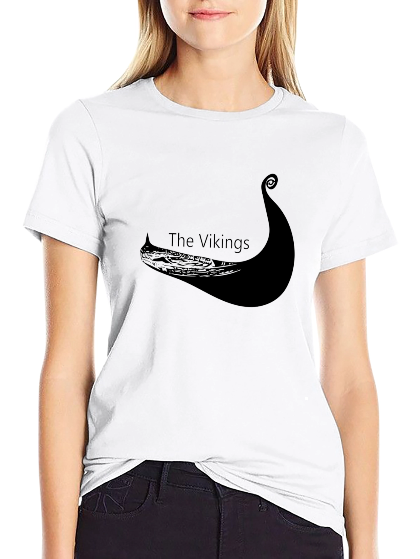 Black Viking Ship Graphic Tee - Black Cotton T-Shirt view 9