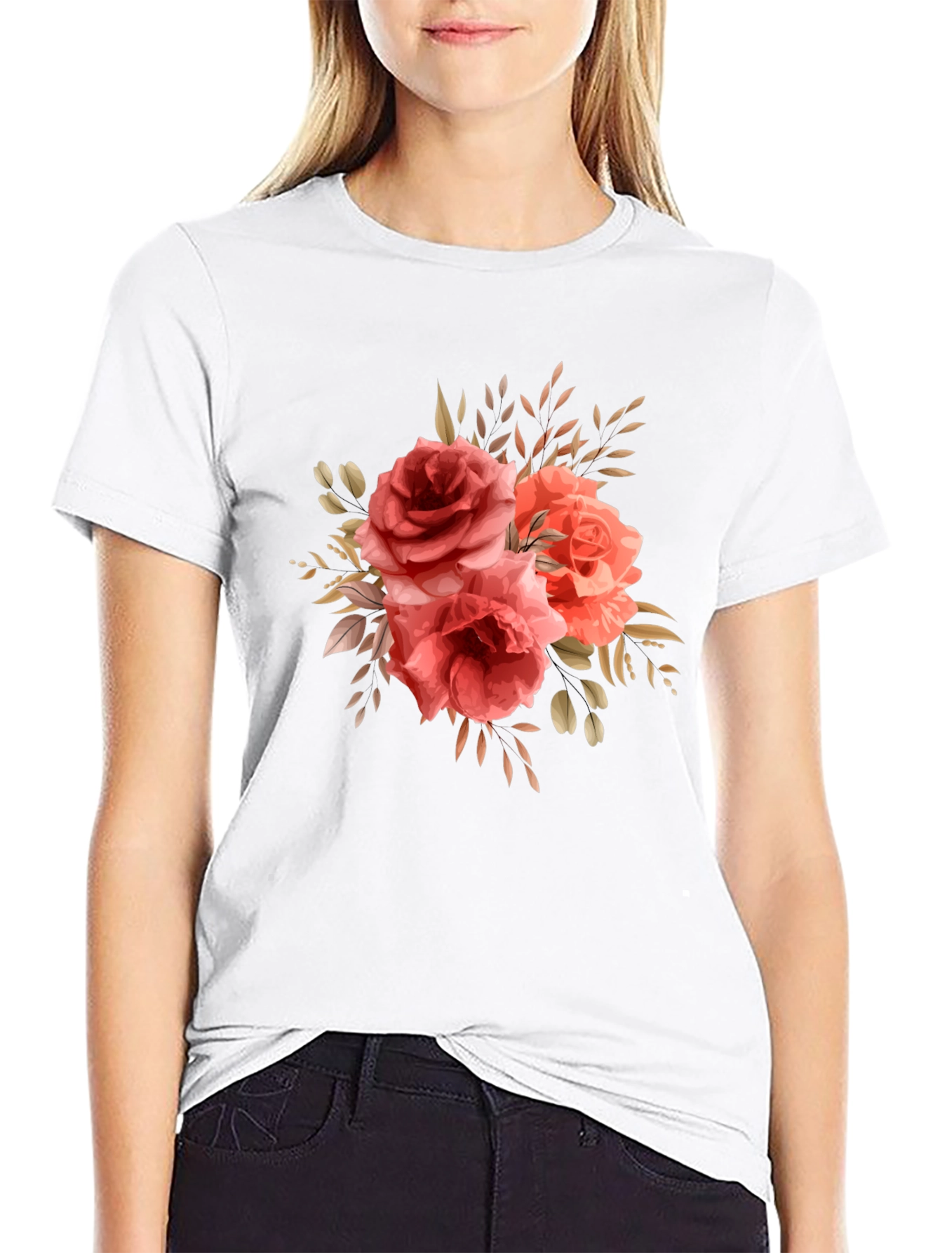 Black Floral Roses Graphic Print Black T-Shirt view 9