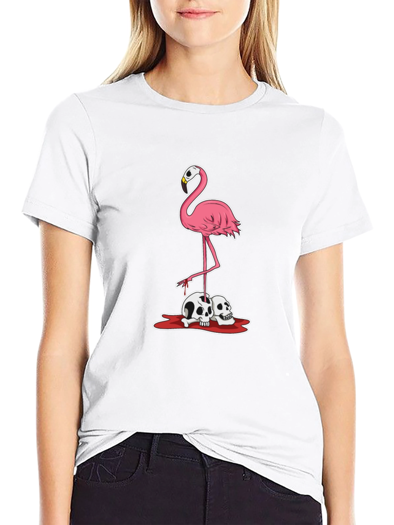 Black Flamingo Skull T-Shirt - Dark Humor Graphic Tee view 9
