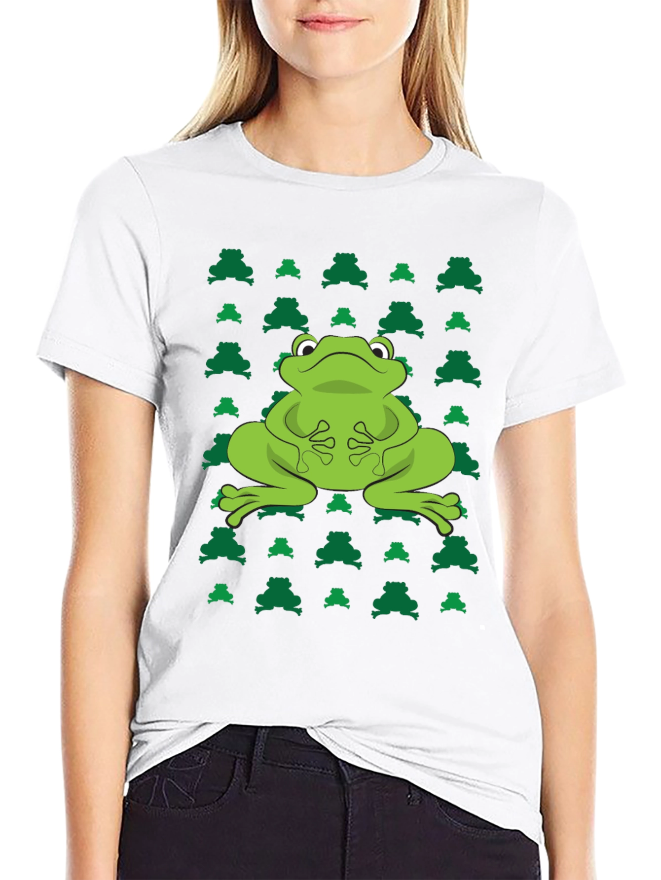 Black Frog Pattern Black T-Shirt view 9