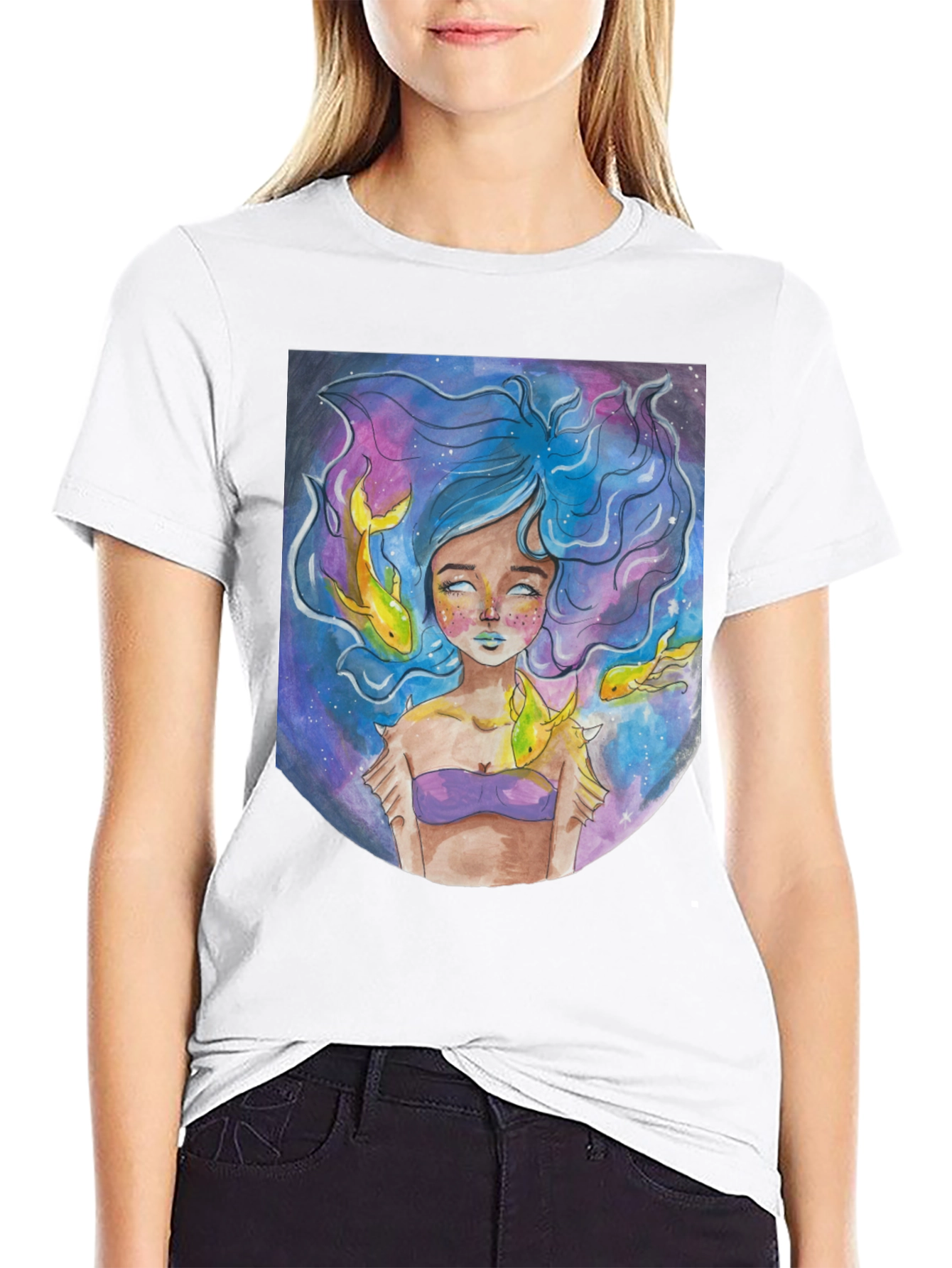 Black Artistic Mermaid Graphic T-Shirt - Unique Fantasy Design view 9