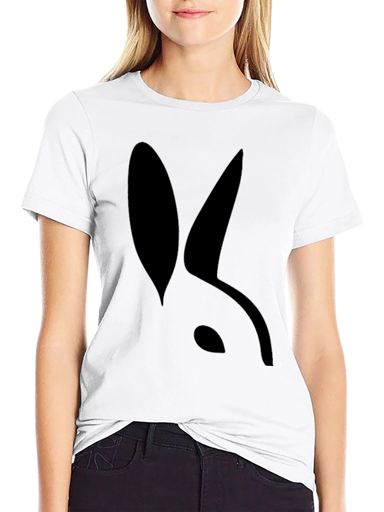 Black Modern Rabbit Silhouette Black T-Shirt view 9
