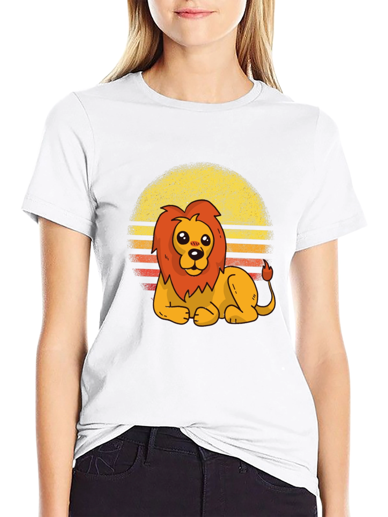 Black Cute Lion Retro Sunset Graphic Tee view 9