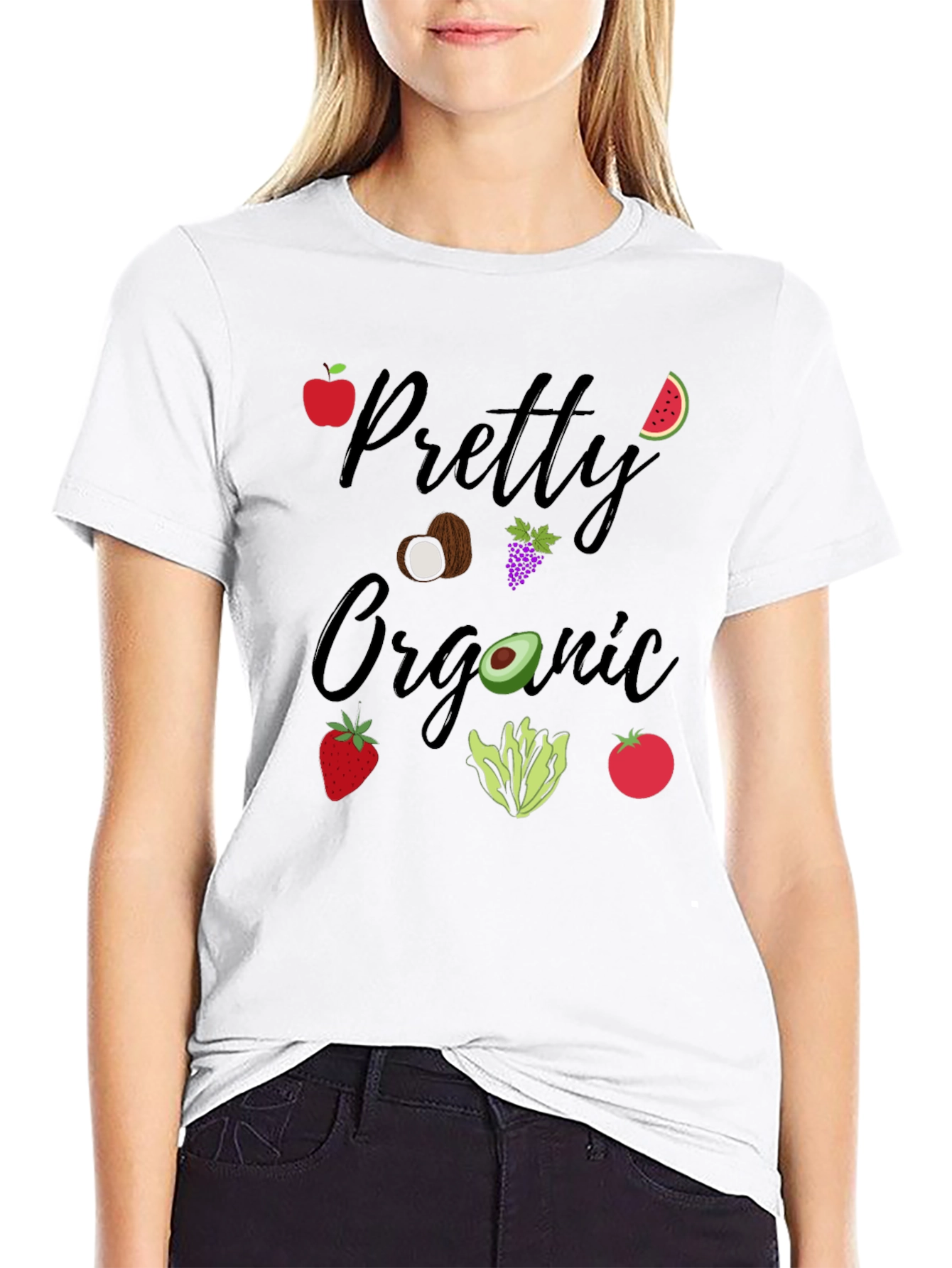 Black Pretty Organic Black T-Shirt Fruit & Vegetable Graphic view 9