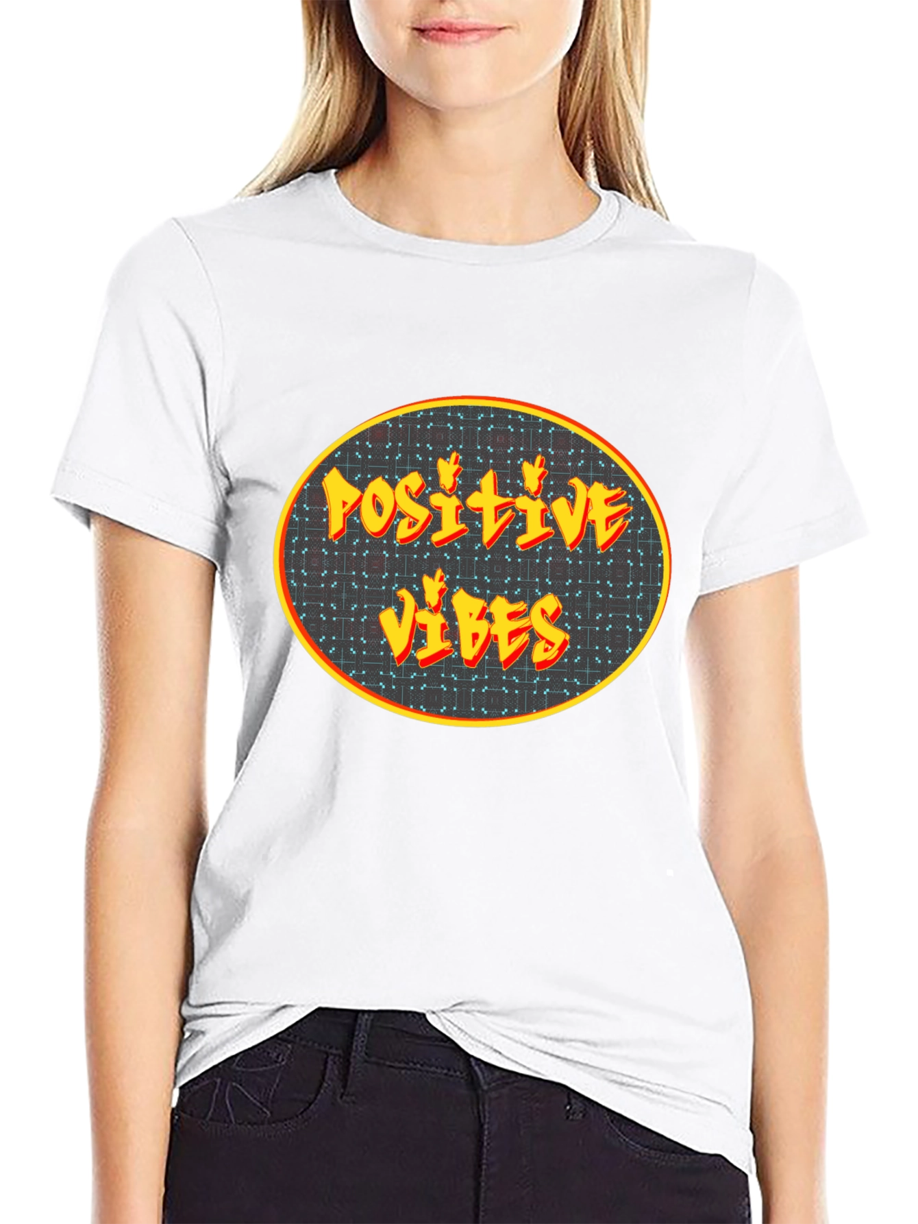 Black Positive Vibes Graphic Tee - Black Cotton Blend view 9