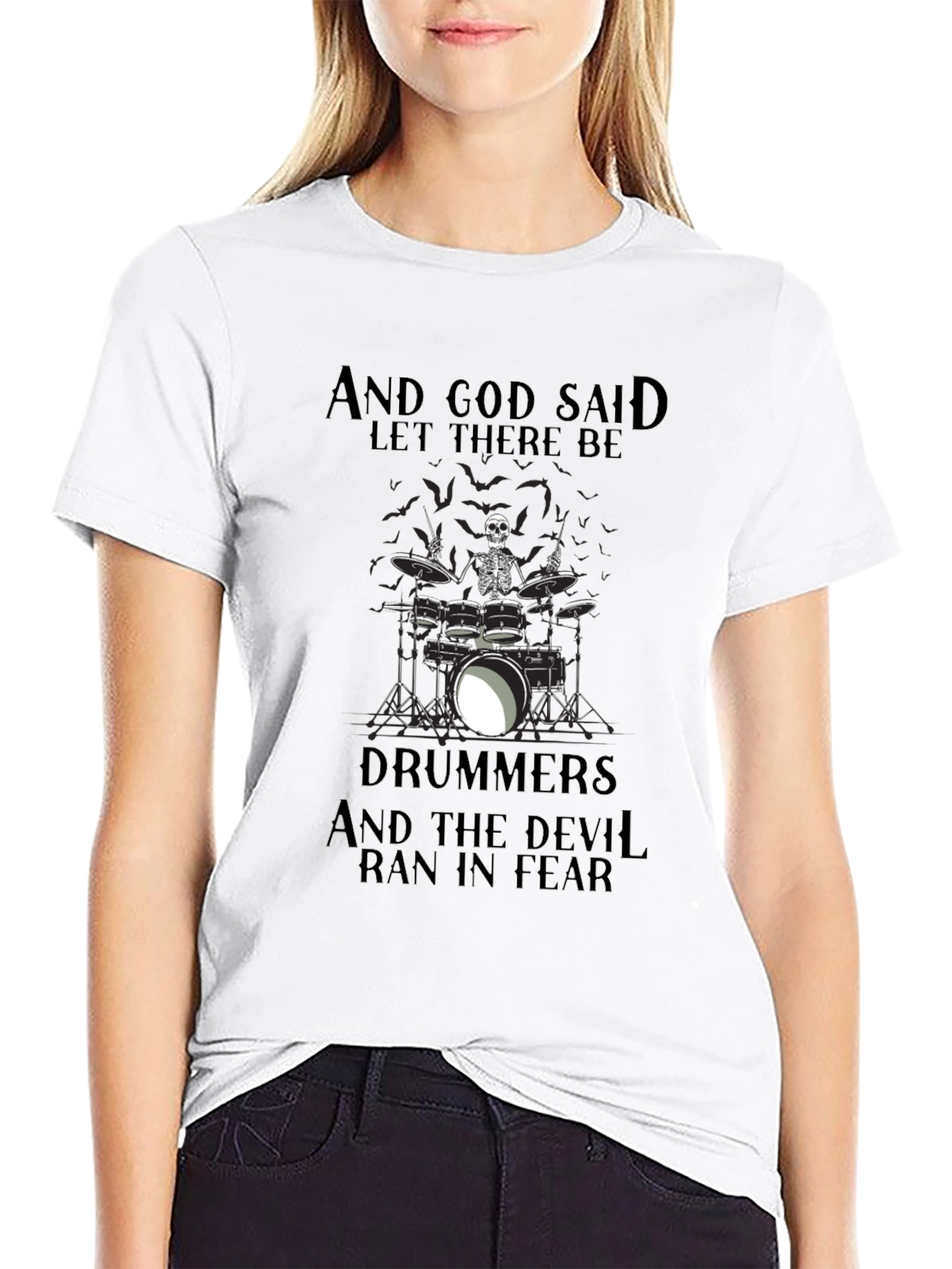 Black Drummers Skeleton Graphic Black T-Shirt view 9