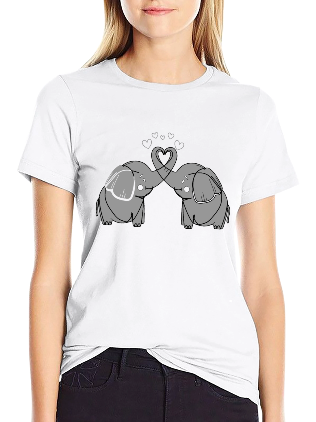 Black Elephant Love T-Shirt - Cute Cartoon Design view 9