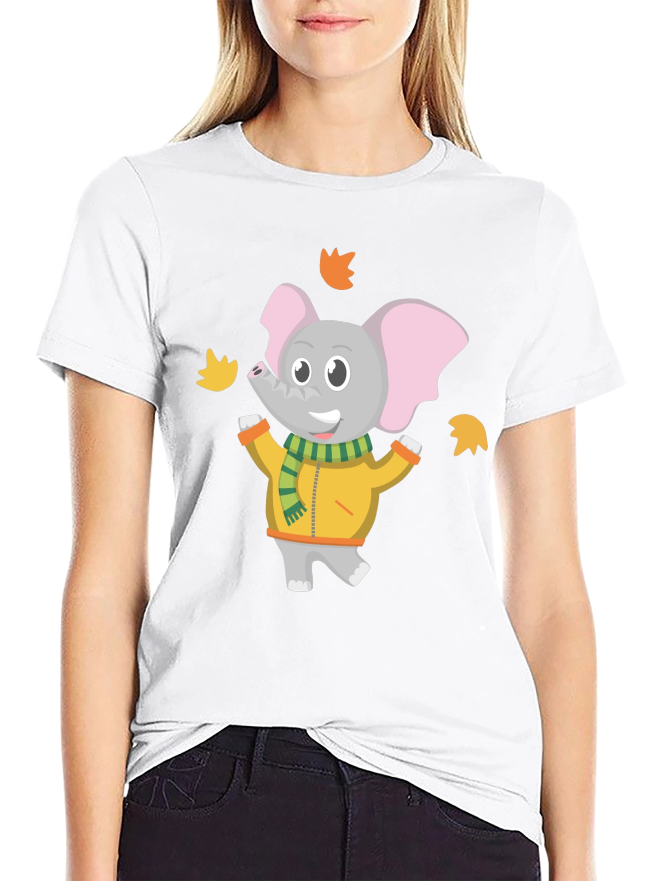 Black Cute Elephant Fall Leaves Graphic T-Shirt view 9