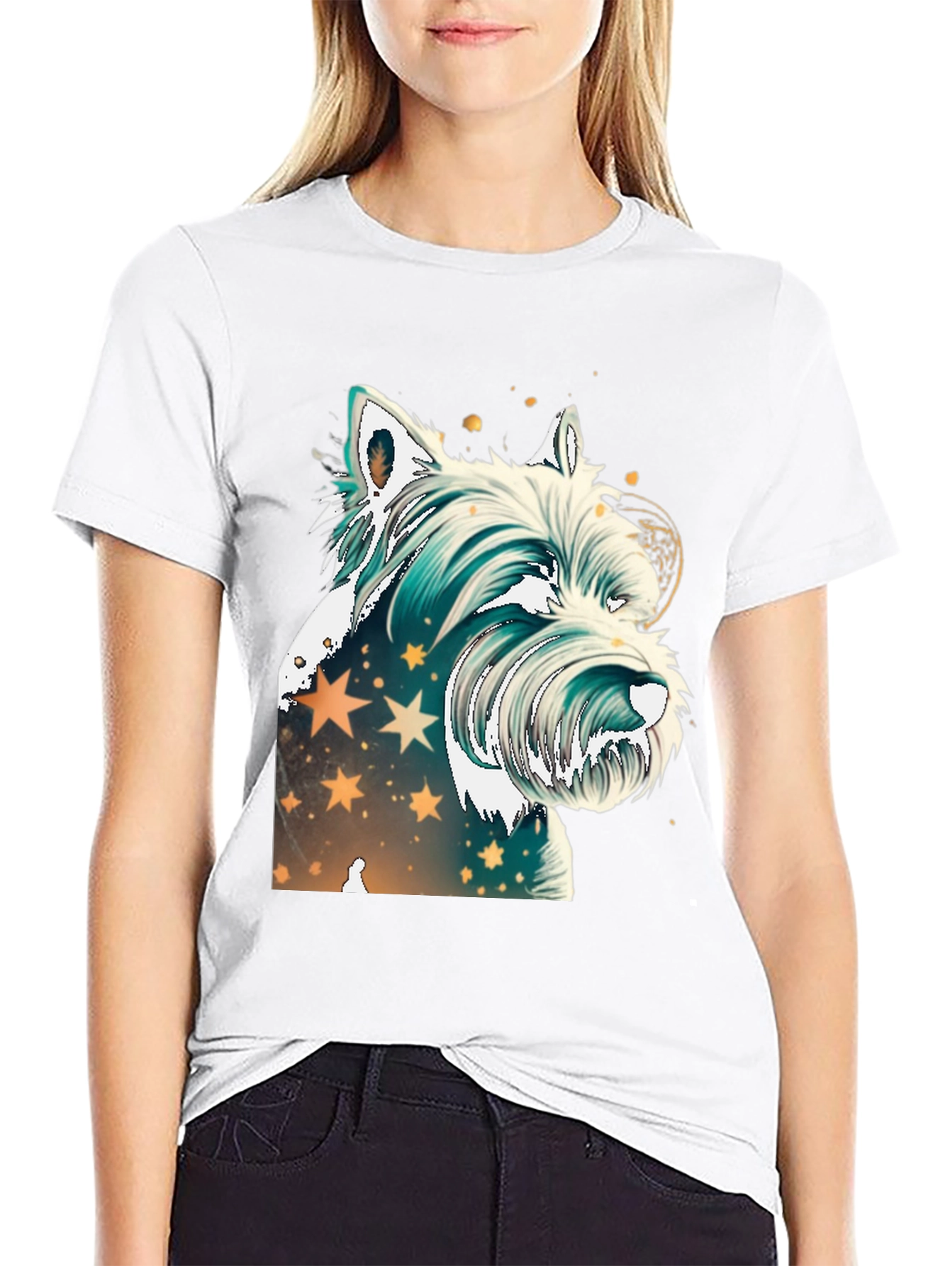 Black Westie Dog Graphic Tee - Starry Design view 9