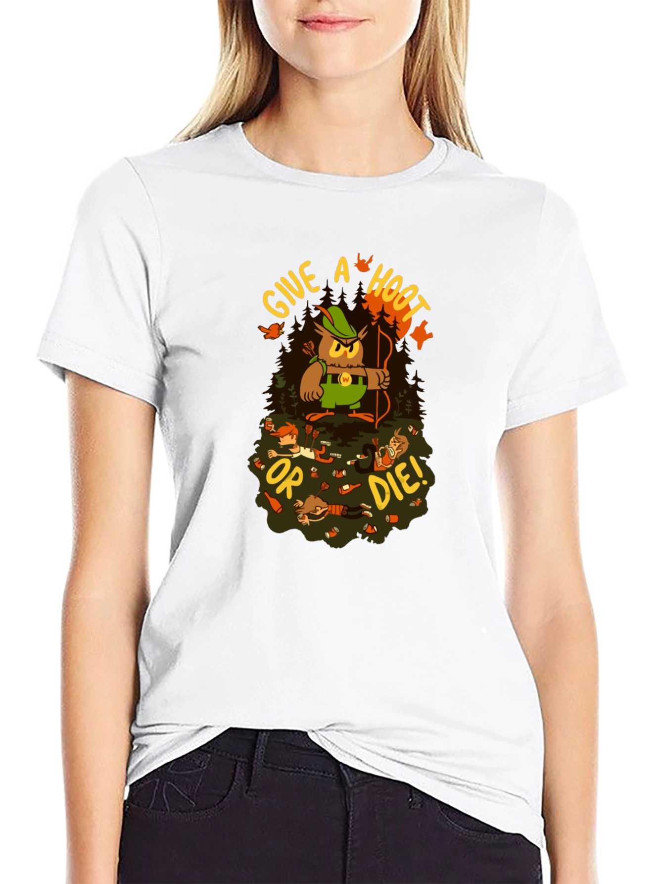 Black Give a Hoot or Die! Graphic T-Shirt view 9