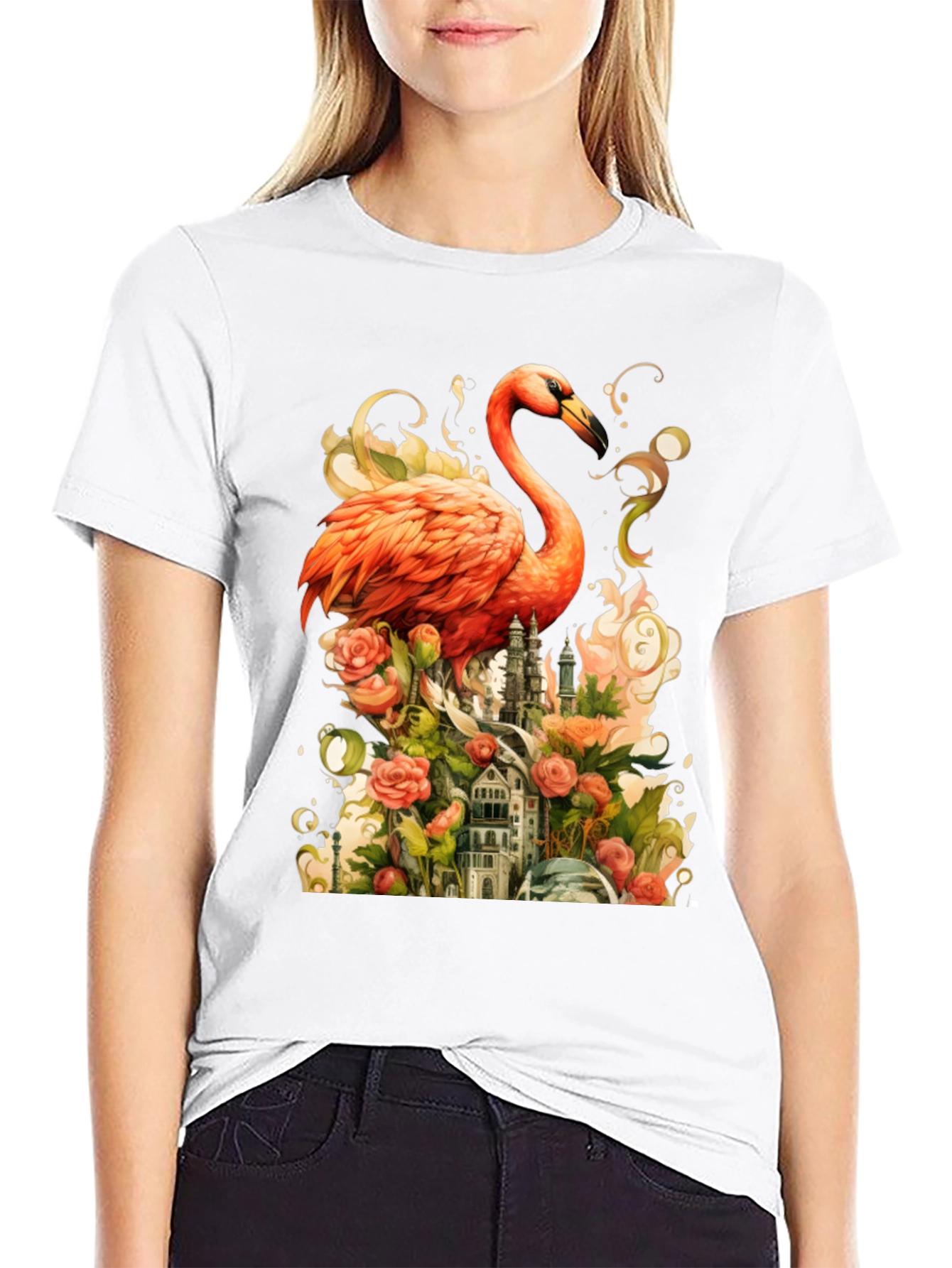 Black Flamingo Castle Graphic Tee view 9