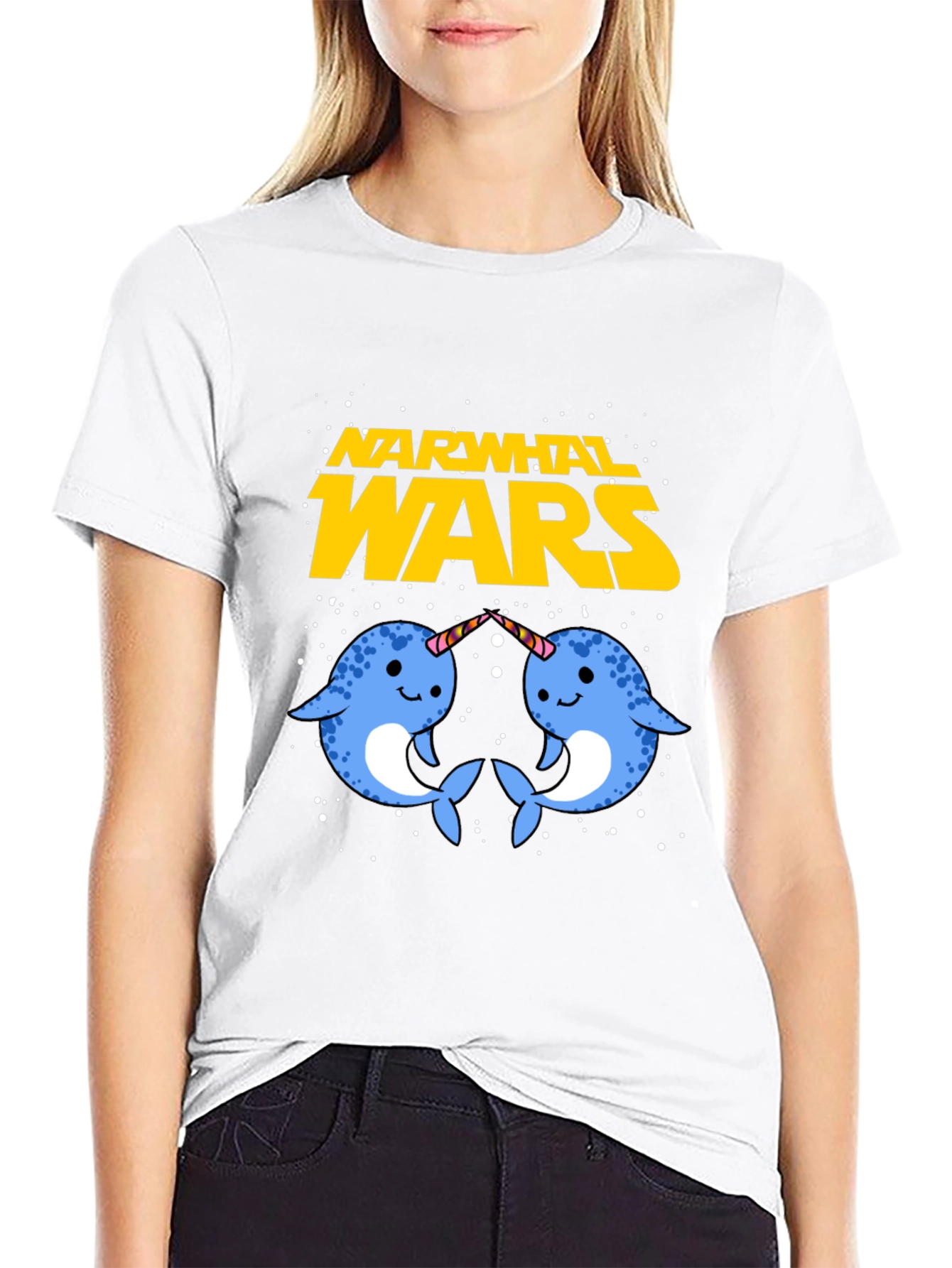 Black Narwhal Wars Graphic Tee - Funny Novelty T-Shirt view 9