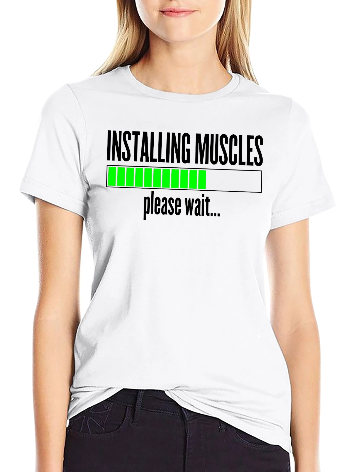Black Installing Muscles Funny Workout T-Shirt view 9