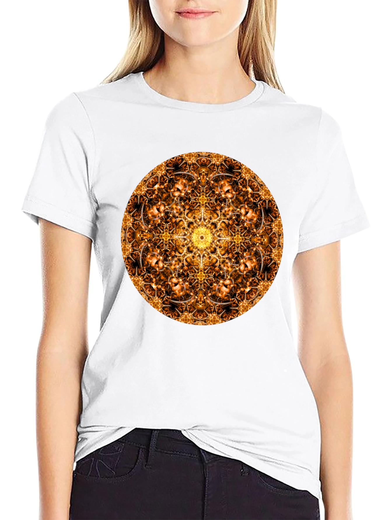 Black Golden Mandala T-Shirt: Sacred Geometry Design view 9