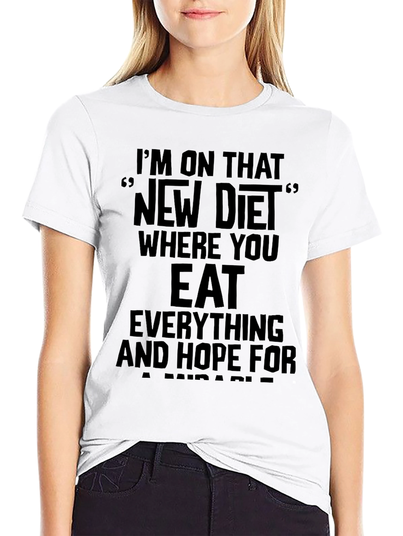 Black Humorous "New Diet" Graphic Tee - Eat Everything & Hope! view 9